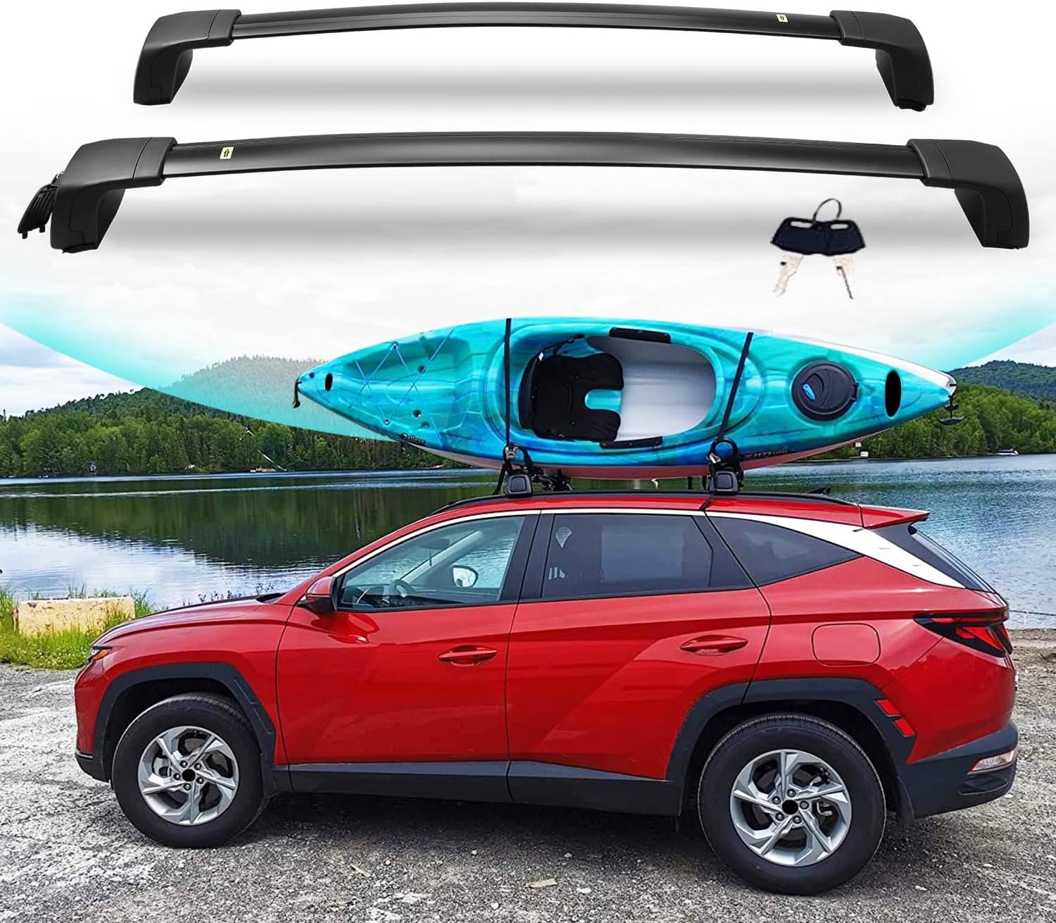 heka roof racks cross bars no noise lockable for hyundai tucson 2022 2023 2024 2025 sel n line limited nx4 blue hybrid xrt crossbars accessories surfboards kayaks canoe luggage fit for 2022 2023 2024 2025 hyundai tucson?excluding 2025 xrt?2022-2025 se?sel,n line,limited, blue, sel convenience,tucson hybrid and plug-in-hybrid