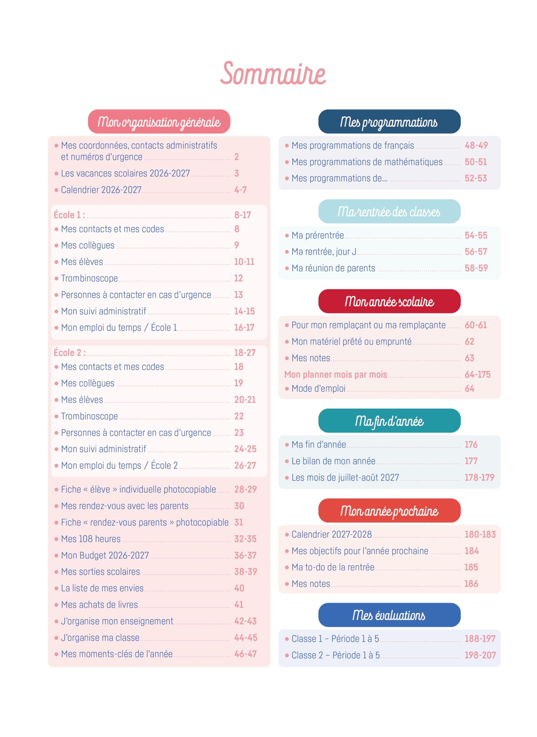 Mon planner journal de prof d'école Elémentaire - Edition 2026-2027