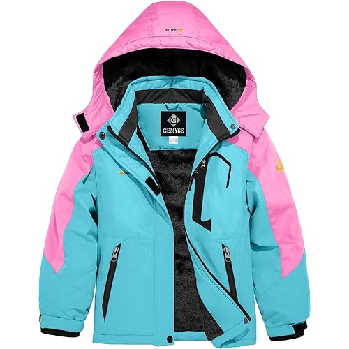 GEMYSE Girl's Waterproof Ski Snow Jacket Fleece Windproof Winter Jacket with Hood