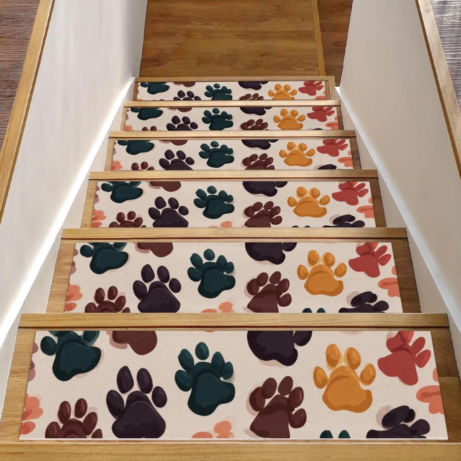 Tapis d'escalier antidérapant x15 avec motifs de pattes pour marches en bois intérieures