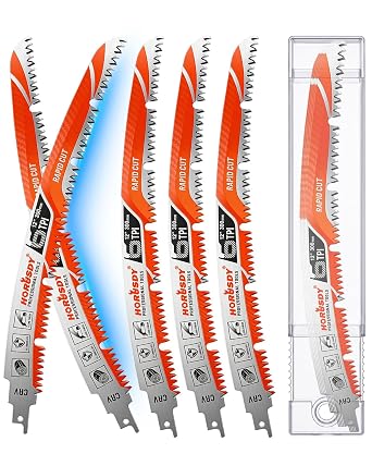 12 Inch Reciprocating Saw Blades, 5 Pack, 6TPI Japanese Teeth Arc Edge CR-V Steel Pruning Saw Blades for Tree Trimming and Wood Cutting, with Storage Case