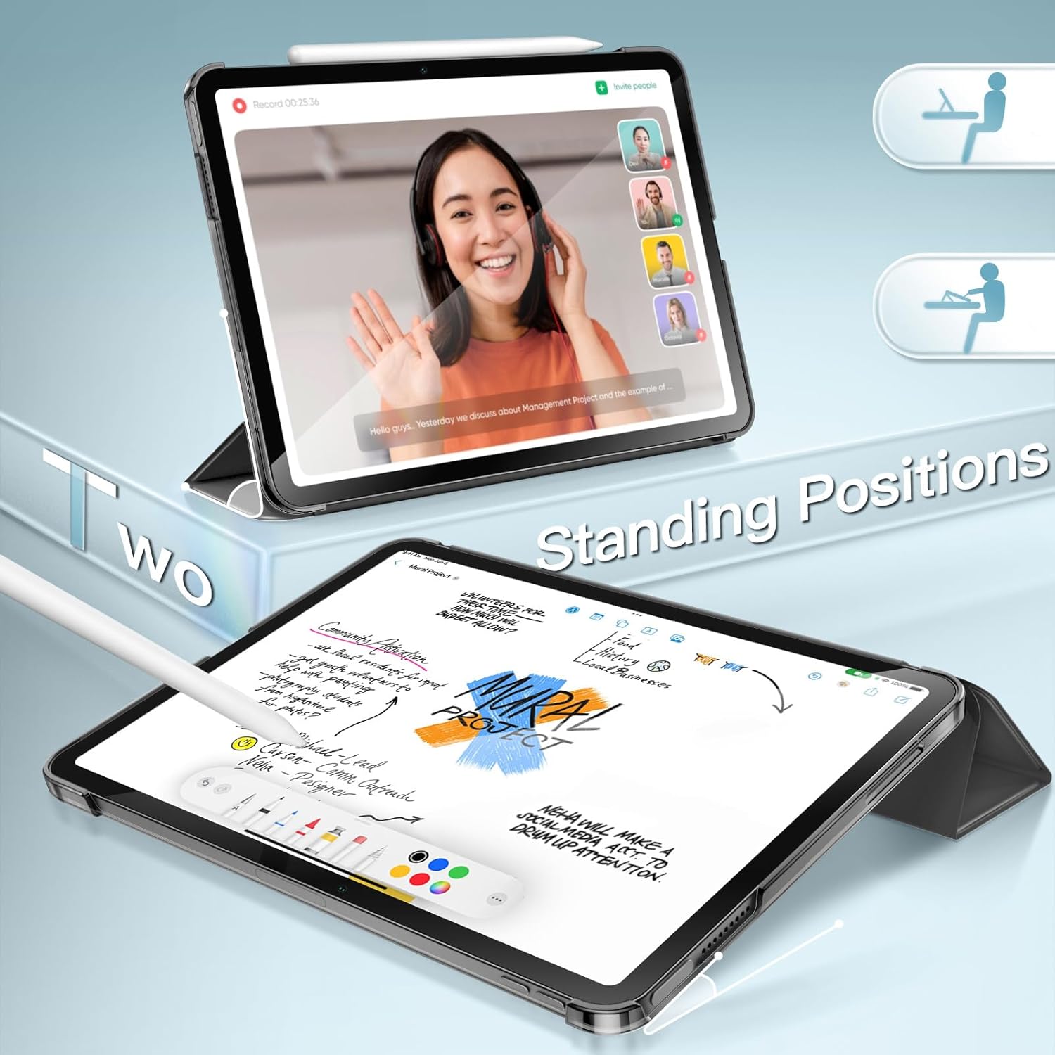 JETech Case for iPad Air 13-Inch M3/M2 (2025/2024), Slim Stand Hard Back Shell Smart Cover with Auto Wake/Sleep (Black) - Image 5