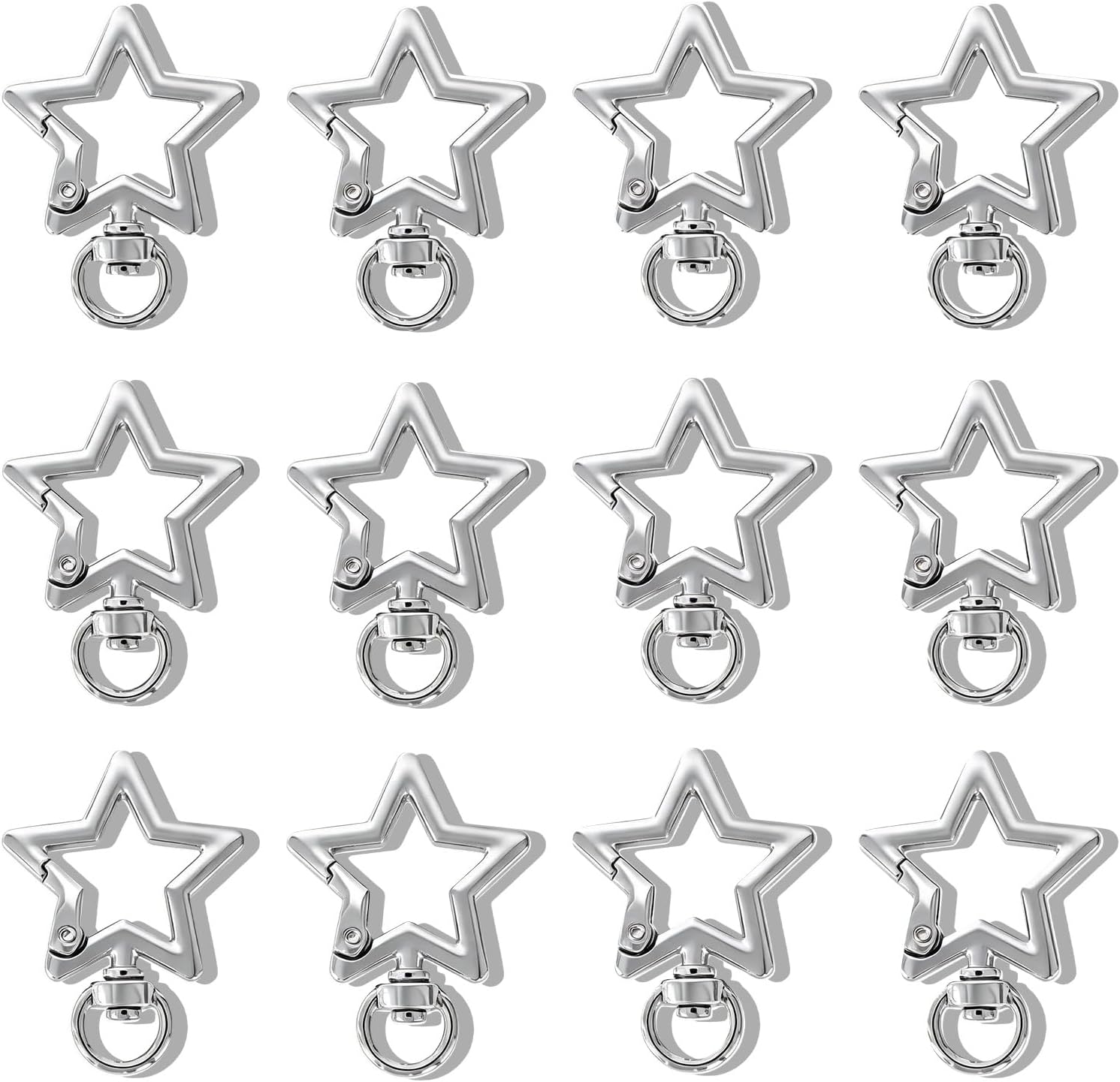12 Pcs Y2K Silver Star Carabiner Keychain Clips, Metal Clasps Keychain