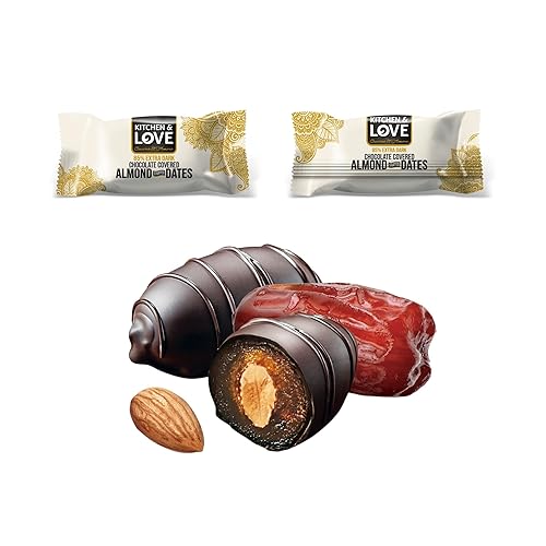 Miniatura 2 de Kitchen  Love Dátiles rellenos de almendras cubiertas de chocolate en una práctica bolsa resellable 8 piezas envueltas individualmente 85 chocolate
