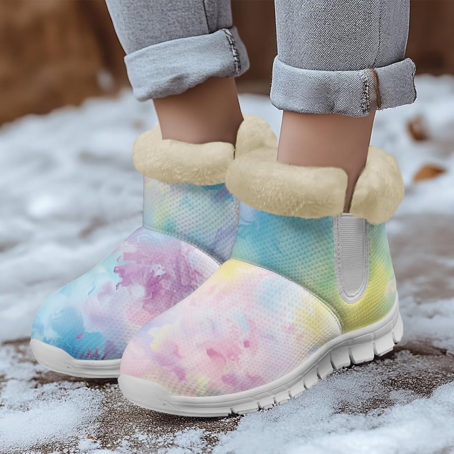 chaqlin Winter Snow Boots Non Slip Causal Outdoor Work Boots Womens Wide Lightweight Flat Heels Ankle Boots Flannel Fur Lined Soft Cozy Boots