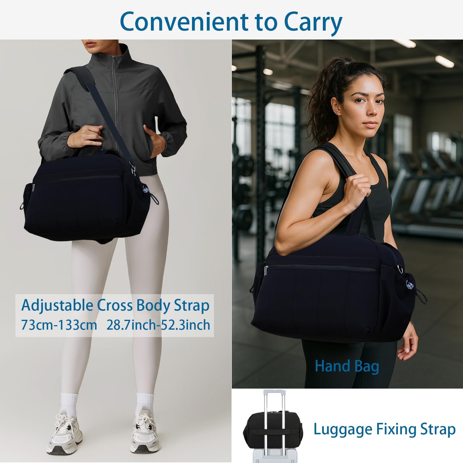 Small Gym Bag for Women, Travel Duffle Bag with Shoe Bags and Coin Pouch, Carry on Weekender Bag, Portable Overnight Bag for Yoga, Pilates, Swimming, Black - Image 5