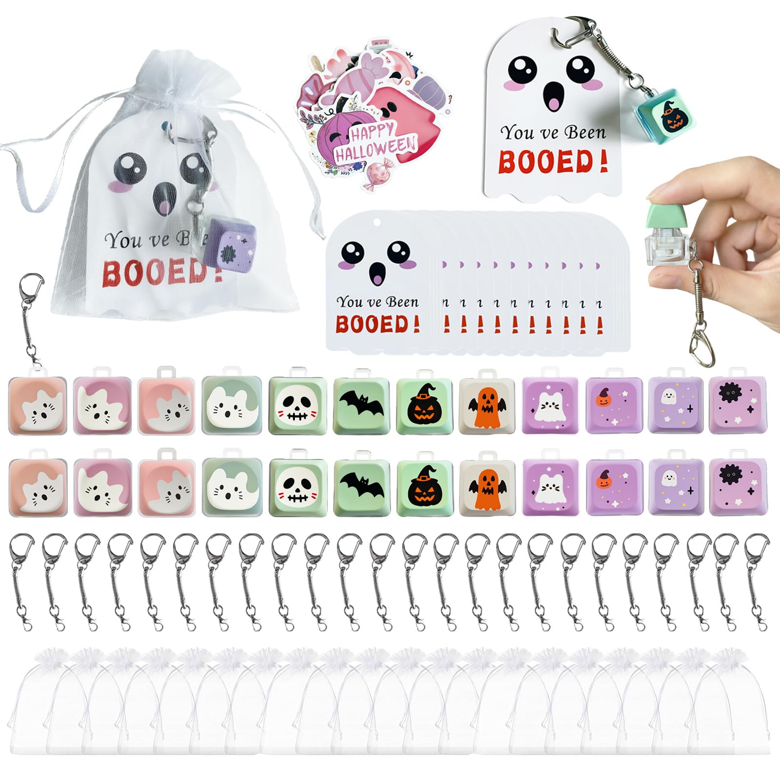 Paquete de 24 juguetes para ansiedad con teclado de Halloween, lindo llavero de calabaza fantasma, divertido juguete de escritorio para aliviar el estrés en la oficina, gadgets geniales para hombres y