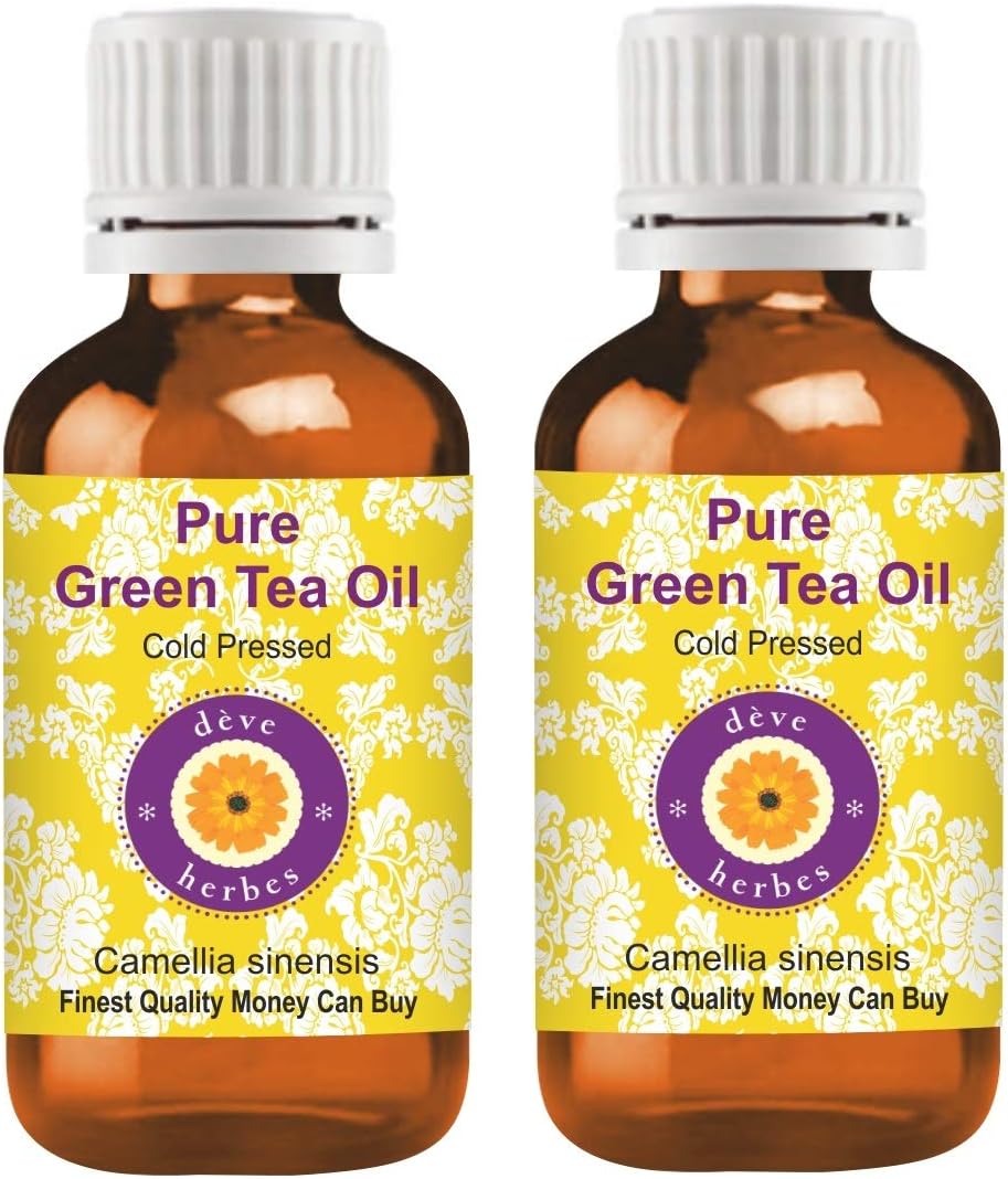 Deve Herbes Pure Green Tea Oil (Camellia sinensis) Natural Therapeutic Grade Cold Pressed (No-Fragrance) (Pack of Two) 100ml X 2 (6.76 oz)