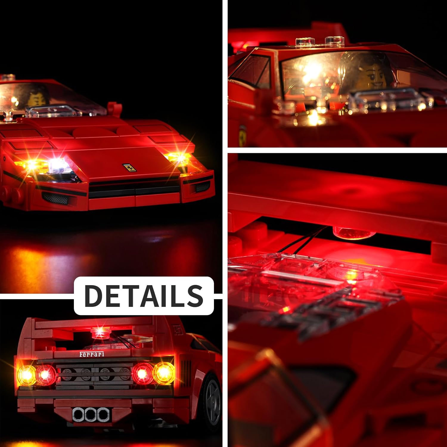 Kyglaring LED Lighting Kit for Speed Champions Ferrari F40 Supercar Model Set, Compatible With Lego 76934 (Set Not Included)