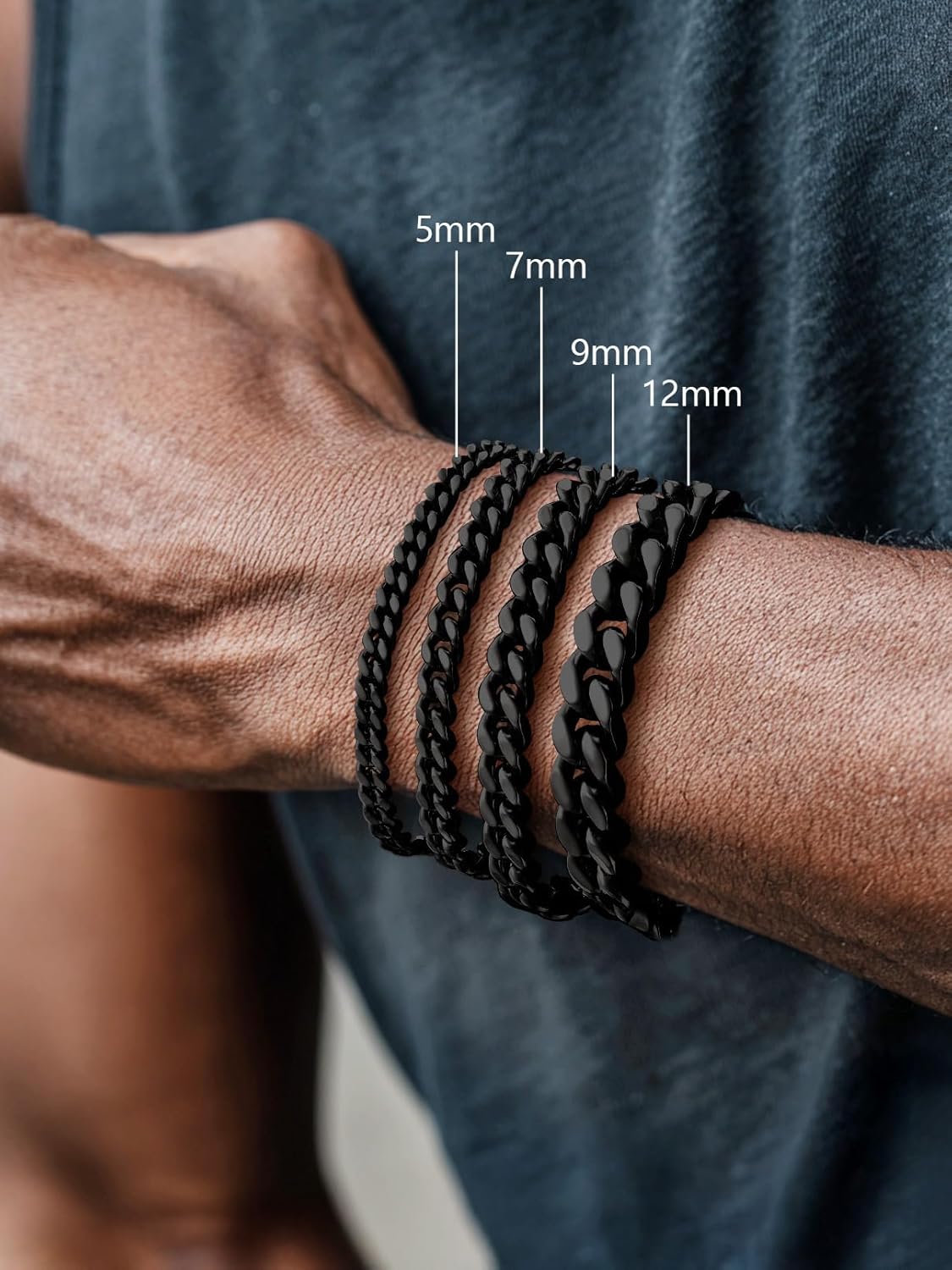 FaithHeart Cuban Link Bracelet for Men, Silver/Black/14K Gold Plated Stainless Steel Wrist Link Hip Hop Chain Bracelets, 5mm/7mm/9mm/12mm Width, 7.5"/8.3"/9" Length, with Gift Box - Image 2