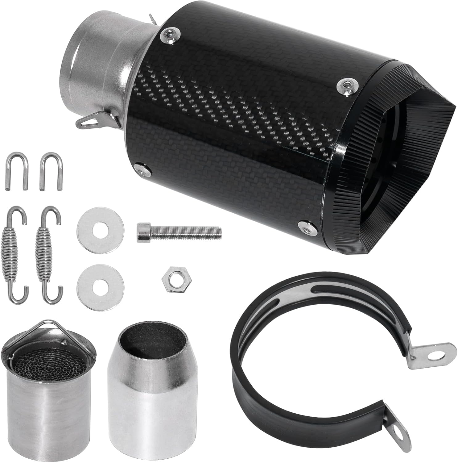 Motorcycle Exhaust,Motorcycle Muffler Slip-On 2 Inch/51 MM,Carbon Fiber Slip on Exhaust Muffler,Universal Fit for Z900/GSXR750/CBR650, Heat Resistant, Black Round