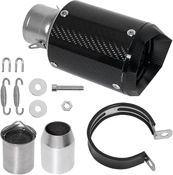 Motorcycle Exhaust,Motorcycle Muffler Slip-On 2 Inch/51 MM,Carbon Fiber Slip on Exhaust Muffler,Universal Fit for Z900/GSXR750/CBR650, Heat Resistant, Black Round