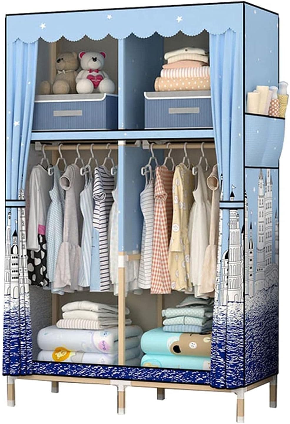 Wardrobe Single Wardrobe Stable Solid Wood Open Wardrobe Portable Wardrobe Organiser Clothes Rack (Color : C) (E)