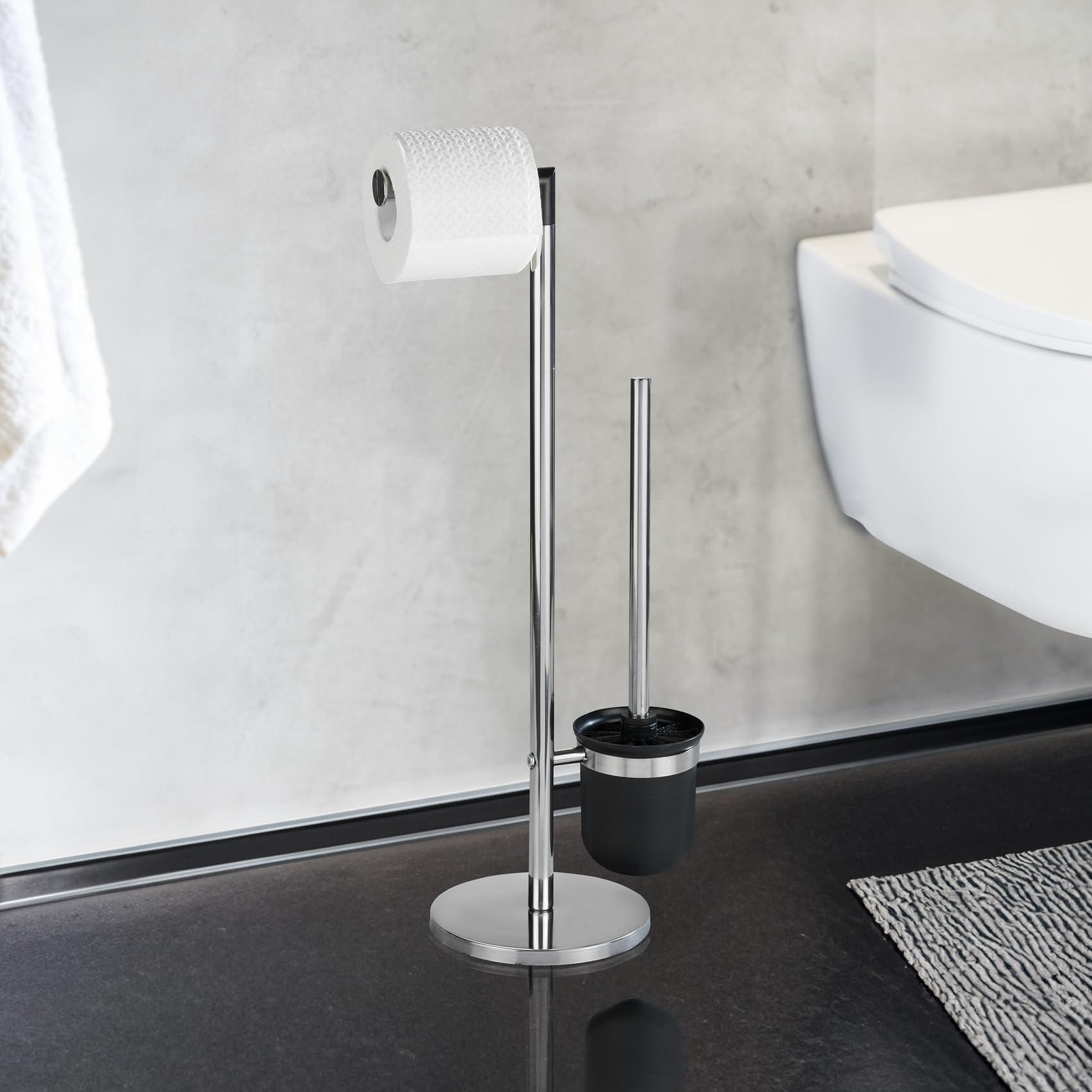 WENKO 20025100 Portascopino Per WC Faro, Design Moderno In Ceramica Grigia, 12x40x12 Cm