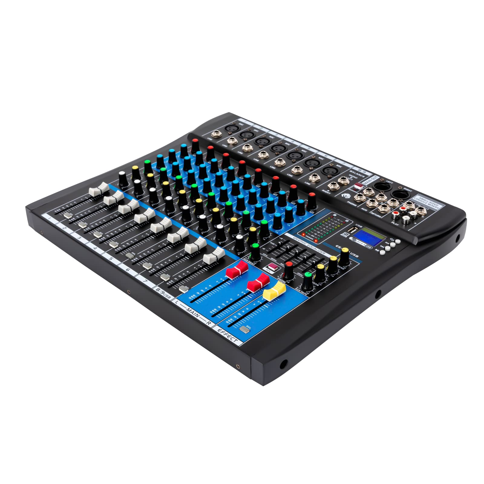 Consola de mezcla profesional 48V 8 canales con entrada digital USB MP3 Bluetooth Pantalla LCD Estéreo DJ Audio Mixer para festivales de música Estudios de grabación 38x31x3.5cm
