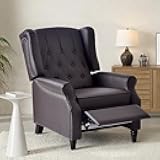 Softa Recliner Chair for Adults, Mid Century Wingback Pushback Accent Chair with Rivet Decoration, Tufted Upholstered Single Sofa Armchair for Living Room, Bedroom, Study (PU, Brown)