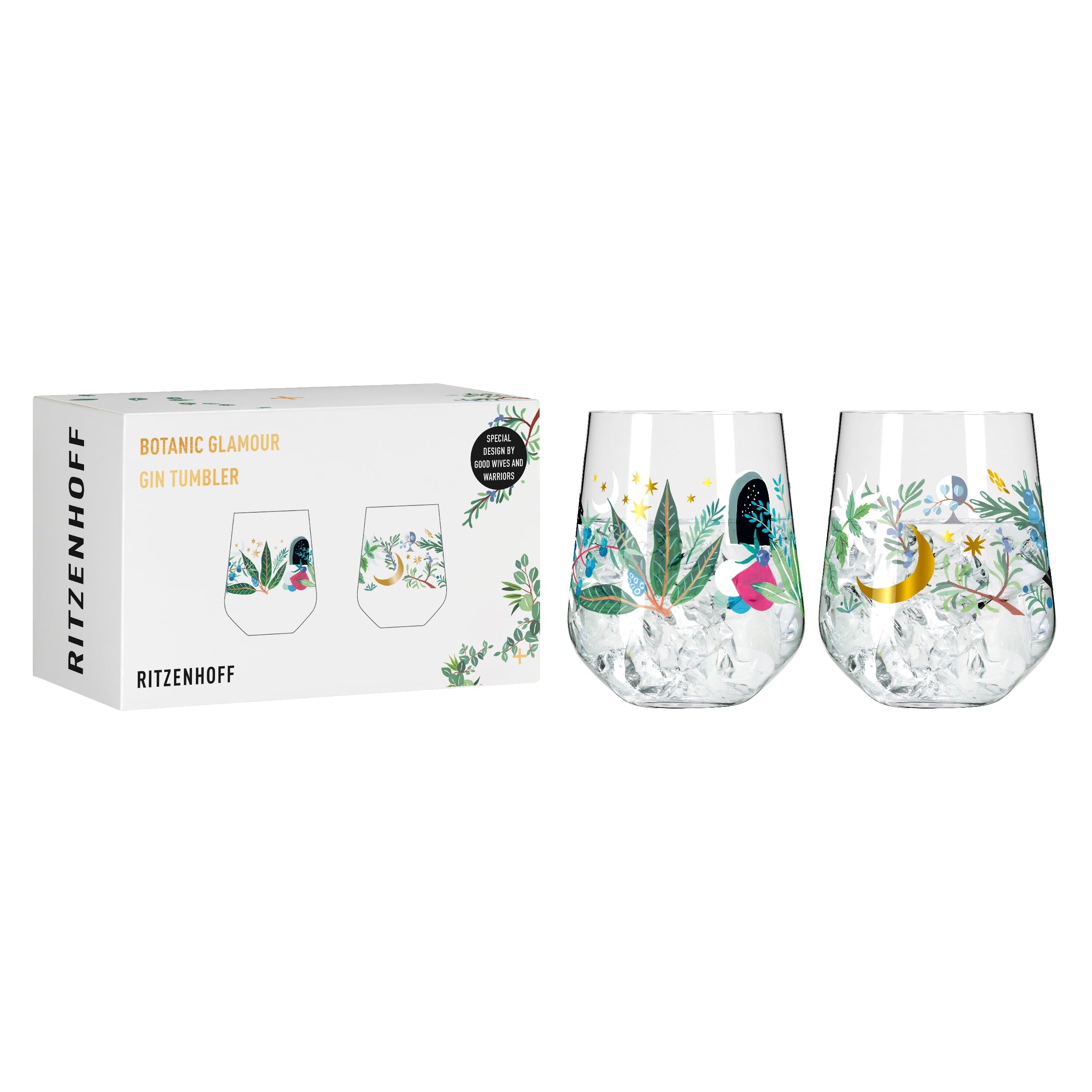 RITZENHOFF Botanic Glamour 3892001 Gin Glass 700 ml Set of 2 Tumblers with Star Moon Motif Made in Germany
