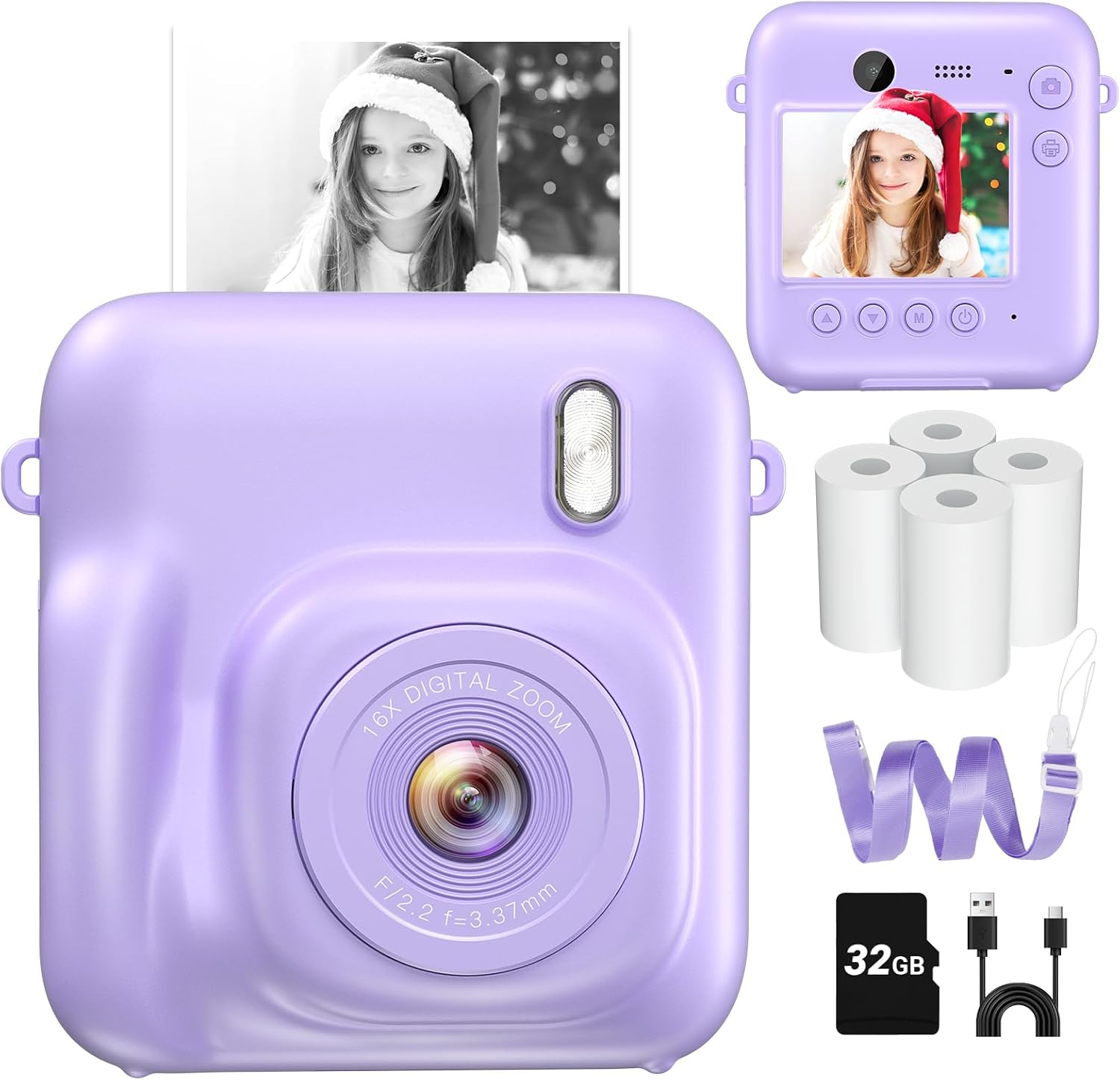 Instant Camera, Dual-Lens Kids Camera Instant Print for Boys Girls Christmas Birthday Gifts, 1080P Digital Cameras for Kids Teens with Print Paper, 32GB Card, Toddle Toy for Age 4-12 Years(Purple)
