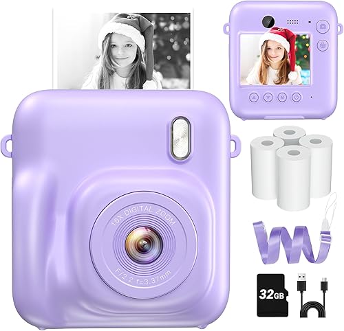 Miniatura 9 de Cámara Instantánea, Cámara para Niños de Doble Lente con Impresión Instantánea para Niños y Niñas Regalos de Navidad y Cumpleaños, Cámaras Digitales