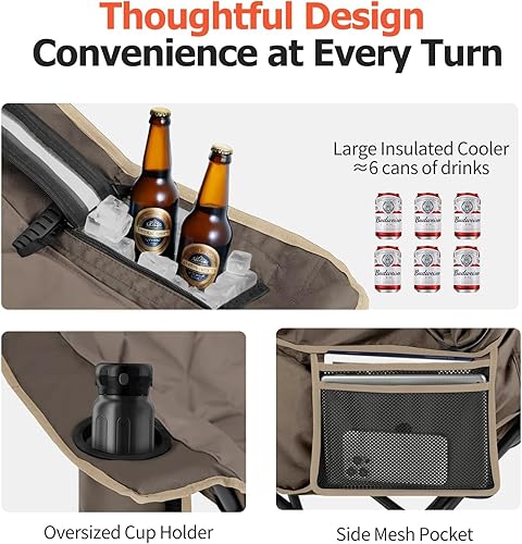 Miniatura 7 de Overmont Silla de campamento extragrande XL para adultos, soporte de 450 libras, silla plegable acolchada resistente con bolsillo lateral, bolsa de