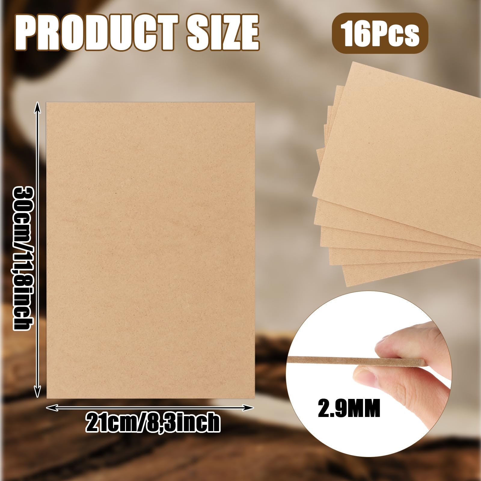 16 placas de madera MDF A4, 300 x 210 x 3 mm, tablero de madera contrachapada DIN A4, placas de madera contrachapada para manualidades, madera contrachapada de álamo de 3 mm, tablero de