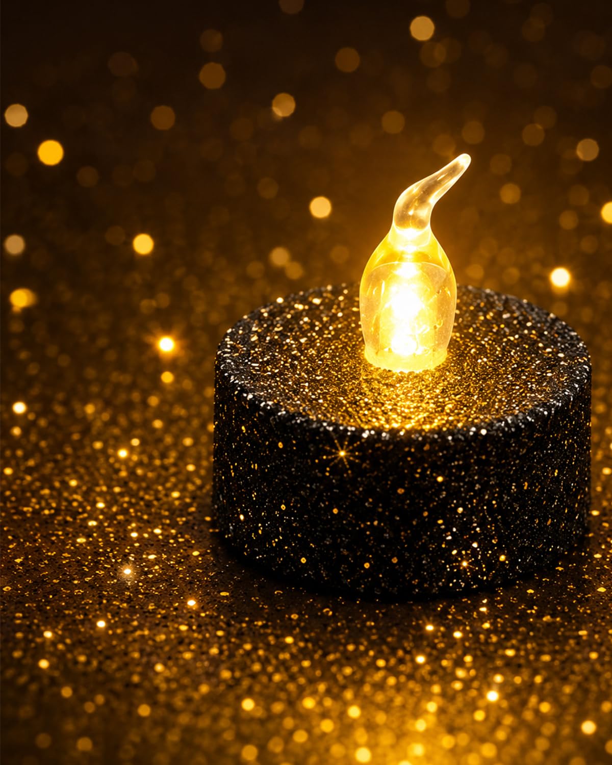 12PCS Black Glitter Tea Lights Canldes Battery Operated with Timer