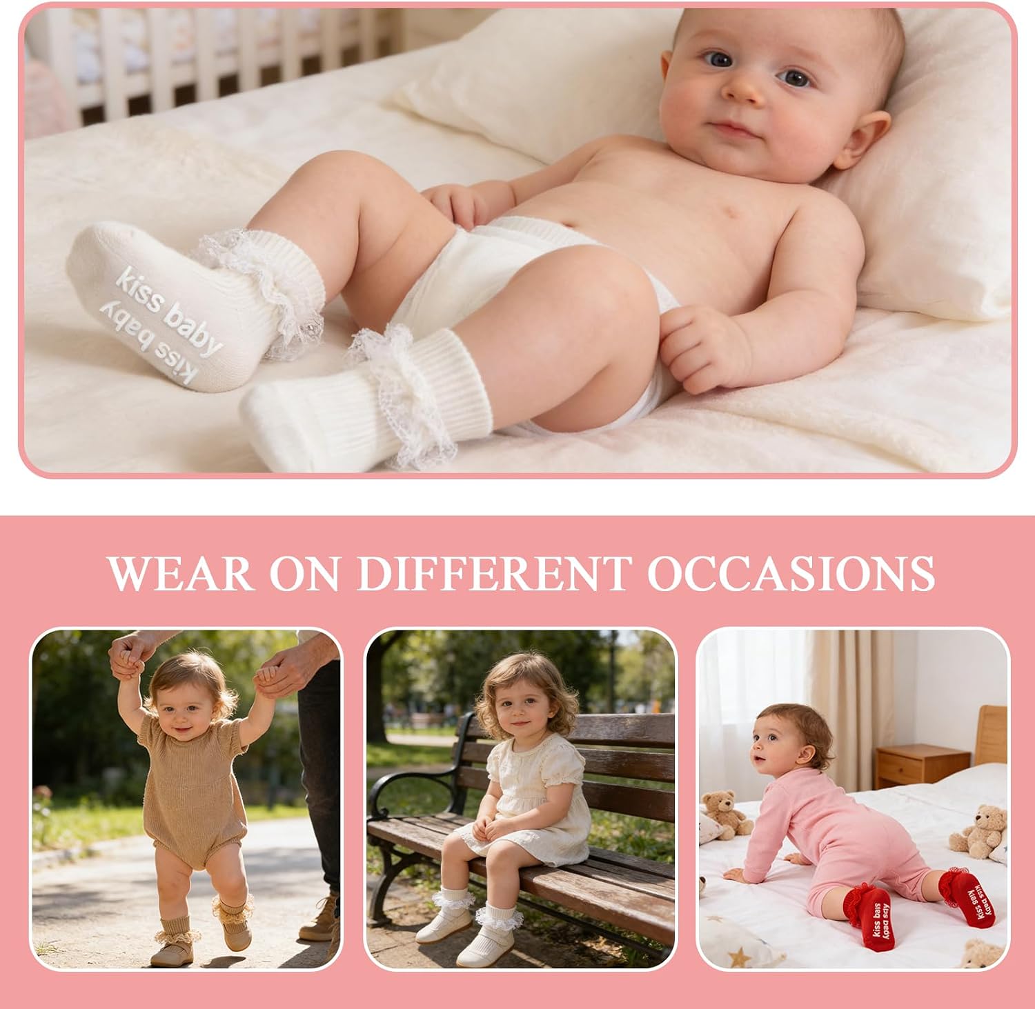 Baby Girl Ruffle Socks with Grips Lace Frilly Ankle Dress Socks image 2