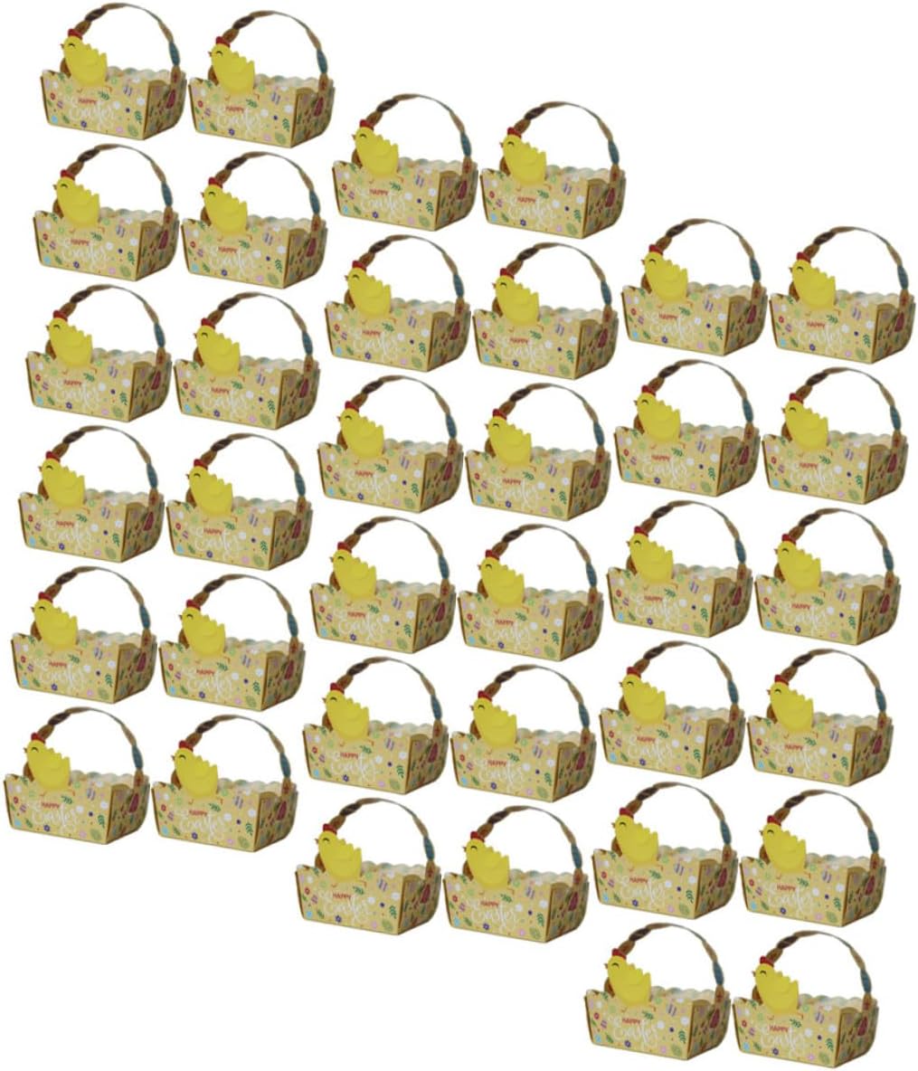 Hemoton 50 Pcs Yellow Easter Candy Boxes Handheld Paper Basket Treat Containers for Party Favors and Cookie Storage