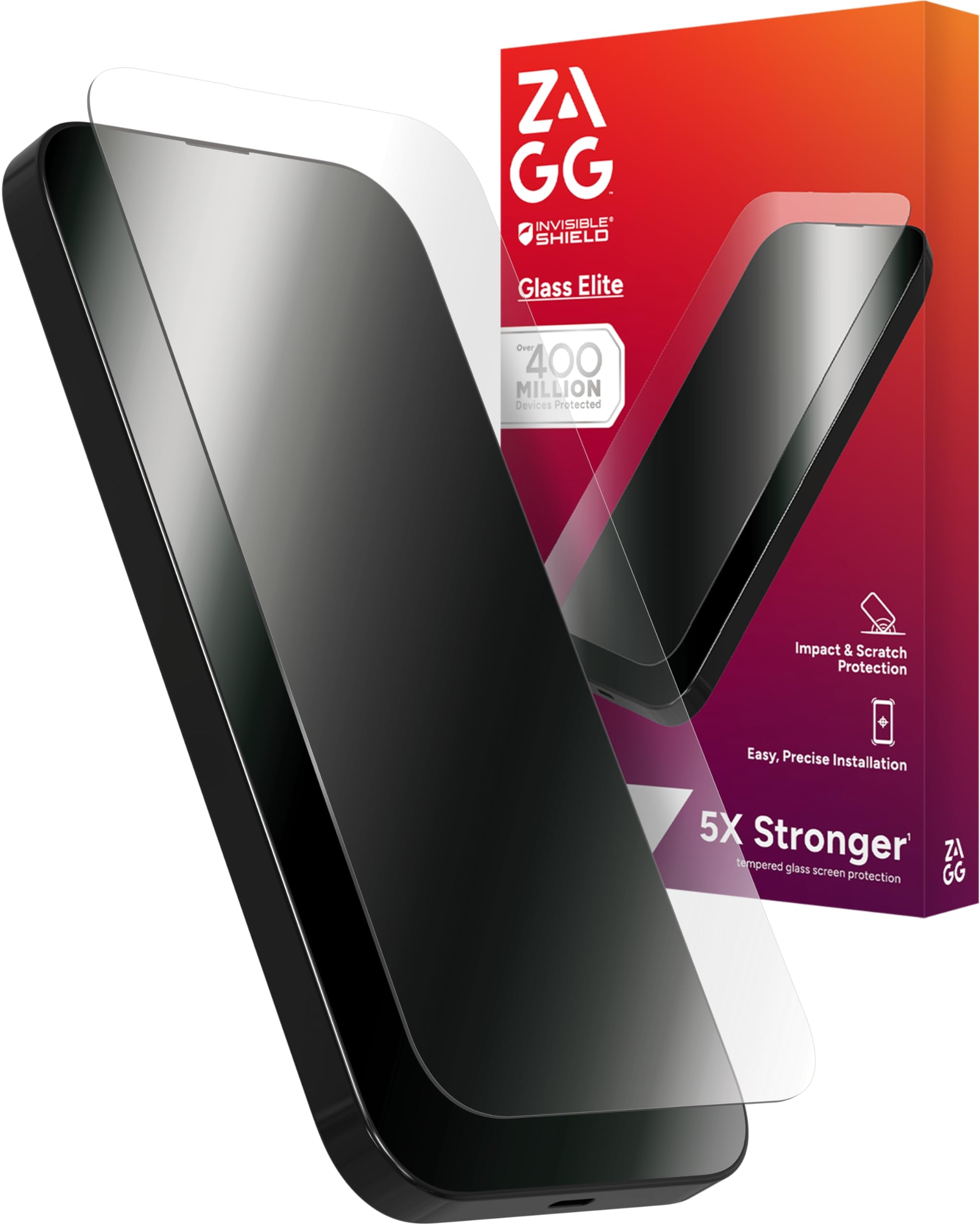 ZAGG InvisibleShield Glass Elite Vetro Temperato per iPhone 16 Pro [6,3 pollici], Compatibile con Custodie, Resistente a Impronte e Graffi, Antiurto, Facile Applicazione (Trasparente)