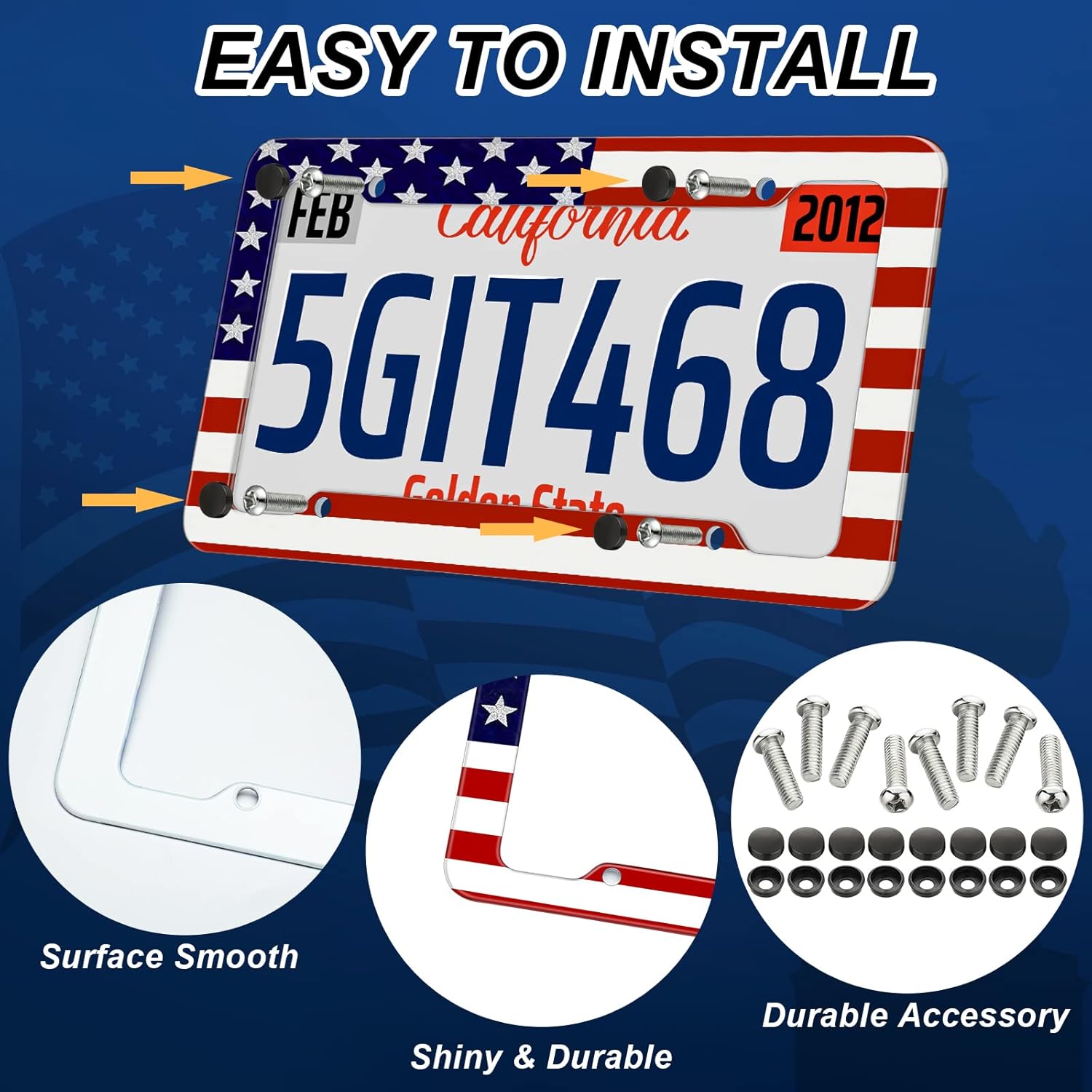 26 Pcs American Flag Camo Seat Covers Full Set USA Deer Car Truck Accessories, Steering Wheel Cover, Foot Mats, License Plate Frame, Armrest Pad, Seat Belt Pads, Universal Fit for Suv Sedan Van