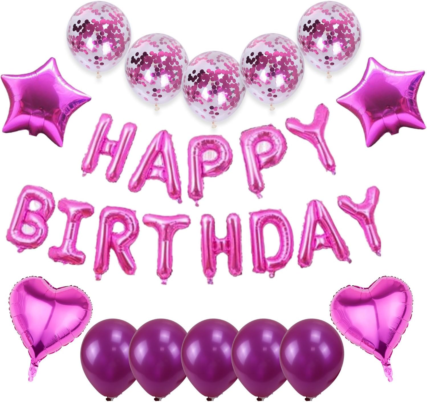 WEIKA 27 Pcs Hot Pink Birthday Decorations, 3D Letters Hot