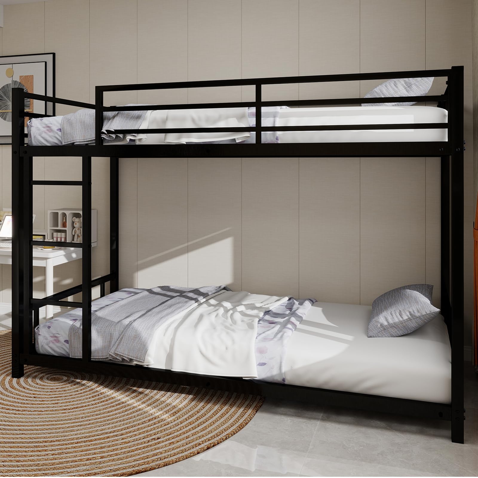 Lubvtti Litera para niños/adolescentes/adultos, cama para niños de 90 x 190 cm, de metal, con escalera y barandilla (C-negro)