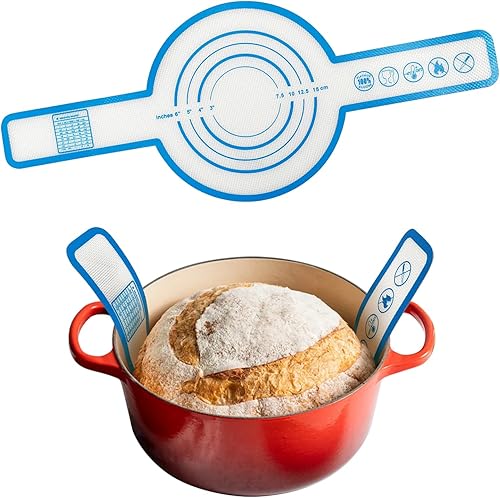 Miniatura 8 de LYHLYA 2 alfombrillas de silicona para hornear para horno holandés, honda de pan de silicona con asas largas, suministros reutilizables para hornear