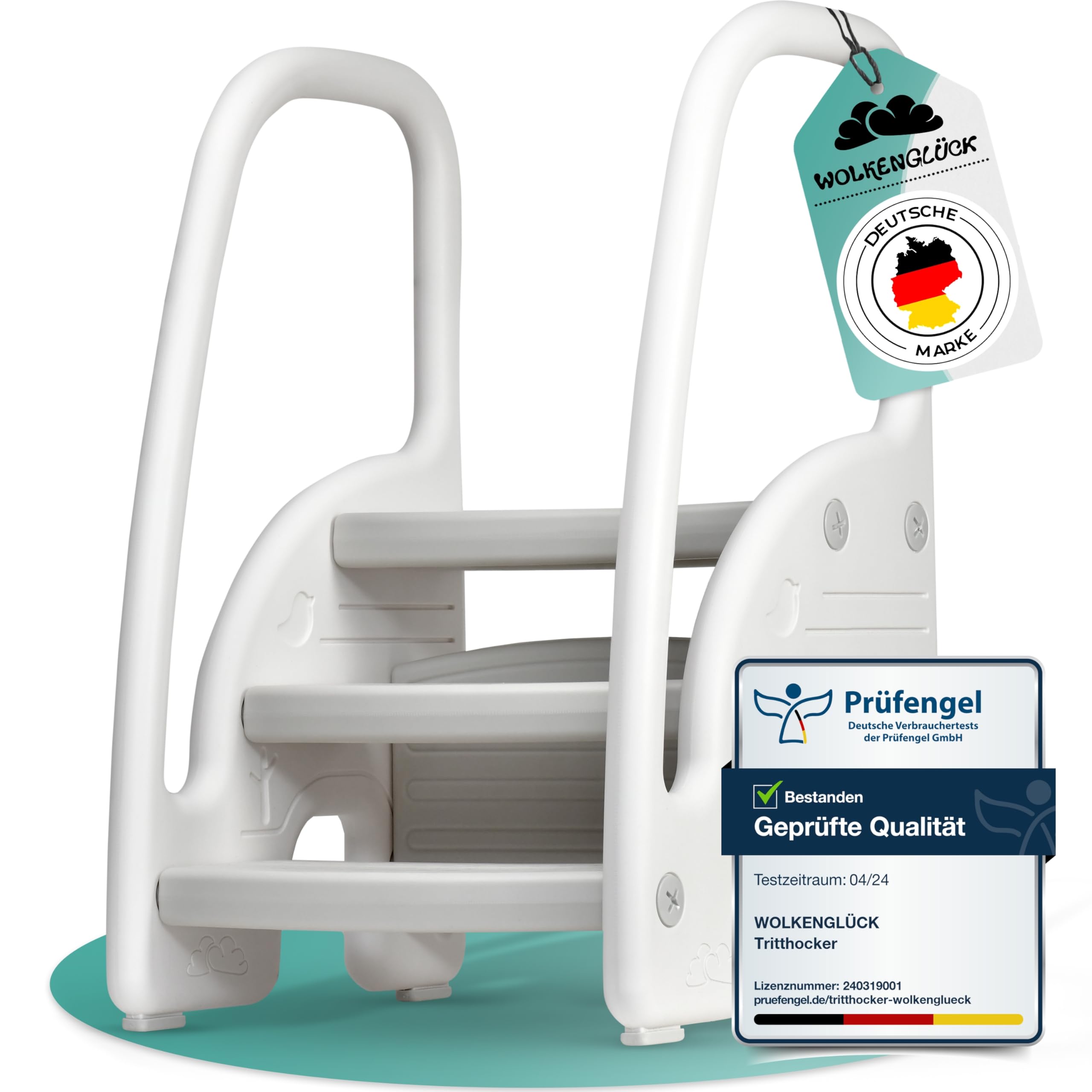 WOLKENGLÜCK® Tritthocker Kinder (3 Stufen) - Rutschfester Kinder Hocker von 1,5 bis 6 Jahre (Belastbar bis 70 kg) - Kindertreppe für Badezimmer, Waschbecken, Küche oder Toilette - Kinderhocker