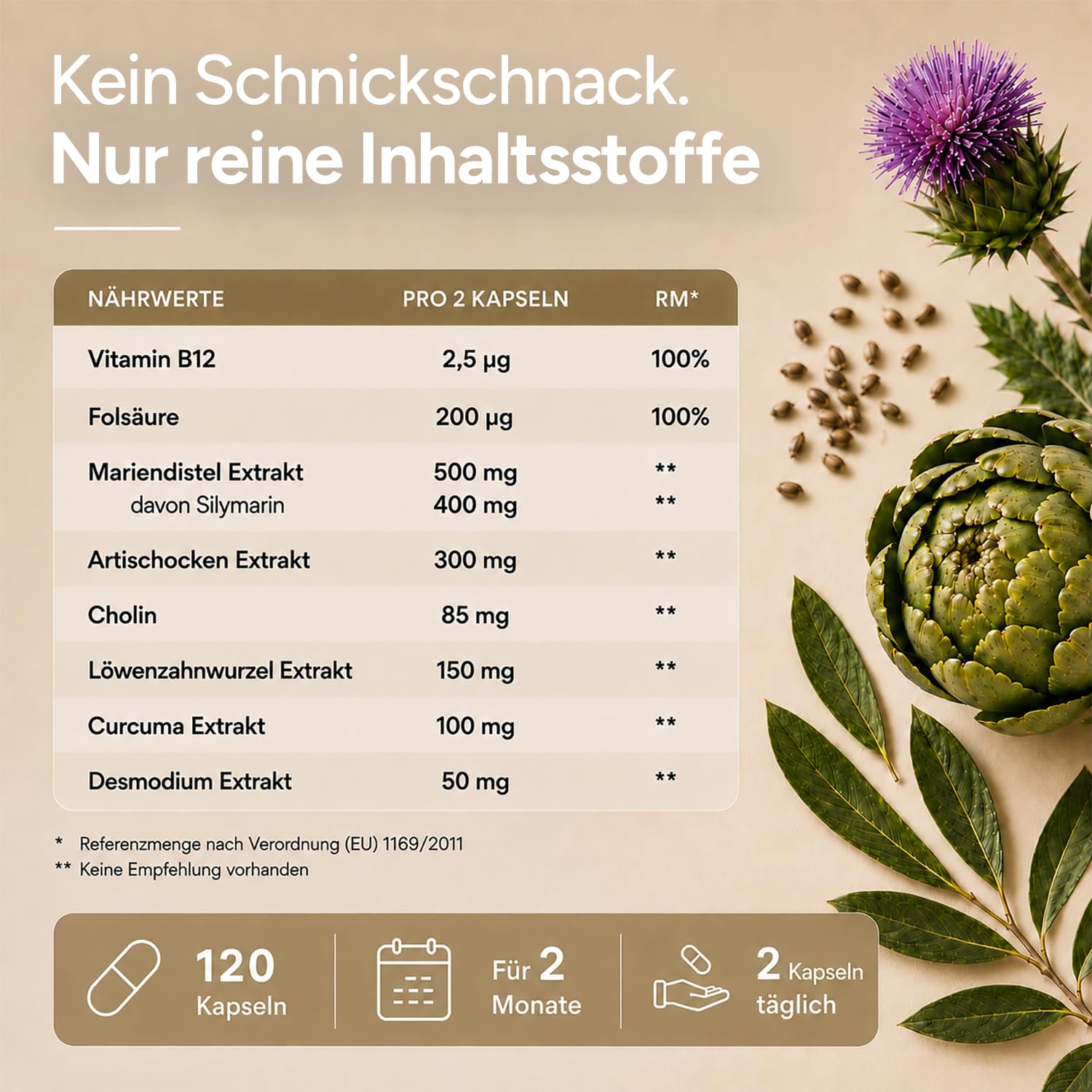 Leber Kur Mariendistel Kapseln hochdosiert - 80% Silymarin, Artischocke, Löwenzahn, Curcuma, Desmodium und Cholin für die Leber Testsieger - 8-Fach Komplex