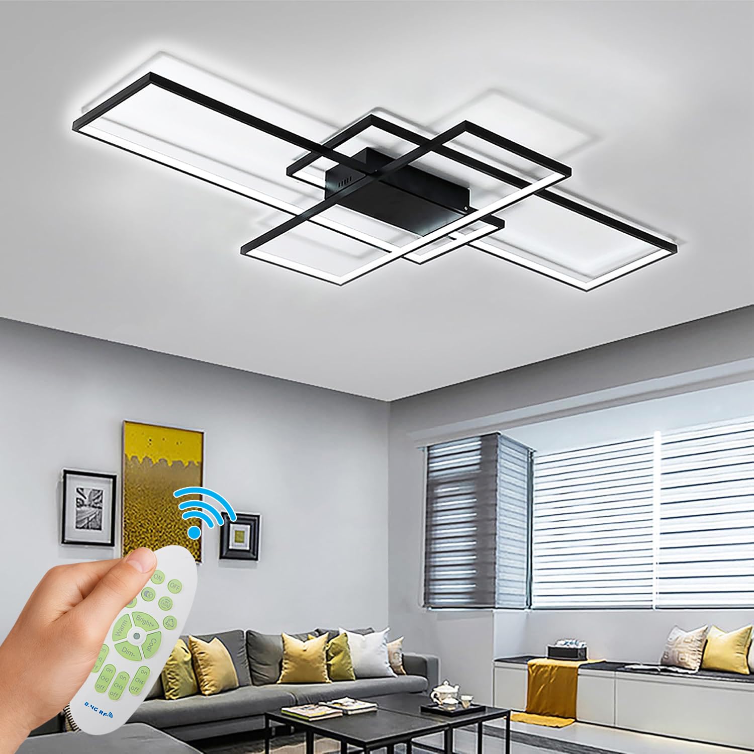 Plafoniera LED Soffitto, Dimmerabile 3000K-6000K lampadario camera da letto moderni con Telecomando, Applica A Decorativa Soggiorno Camera Da Letto Corridoio Cucina E Ufficio (nero, 90cm)