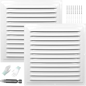 White 2 Pack 12" x 12"Inch Gable Vents, Aluminum Walls, Lofts, Garages etc with Screened Metal Shed Vents, Outdoor House Loft Ceiling Reinforced Square Vents Shutters Exterior Grille Gloss