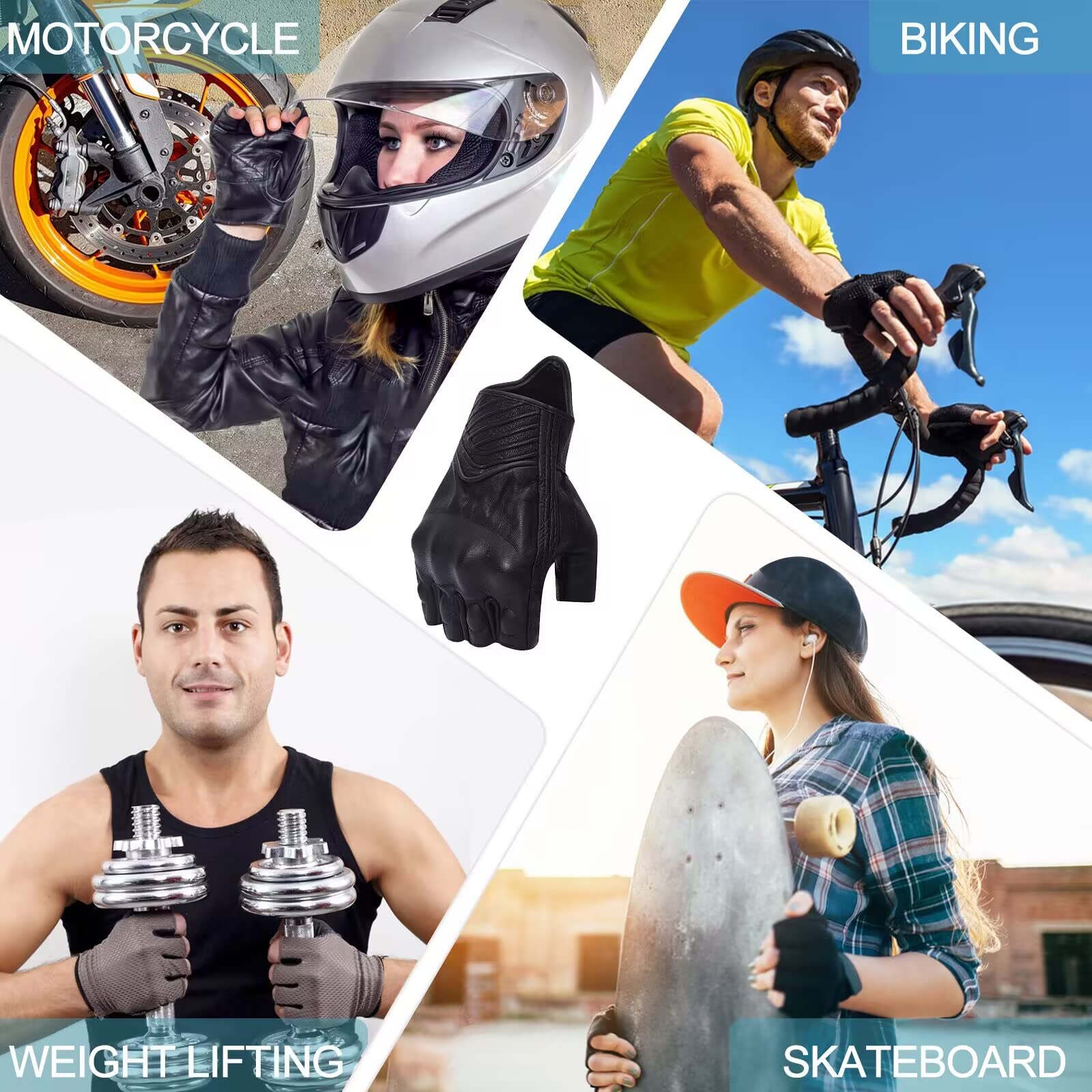 Fingerlose Handschuhe Herren,Motorrad Handschuhe Herr,Motorradhandschuhe Lederhandschuhe,Halber Finger Ungefüttert Motorrad Outdoor Autohandschuhe