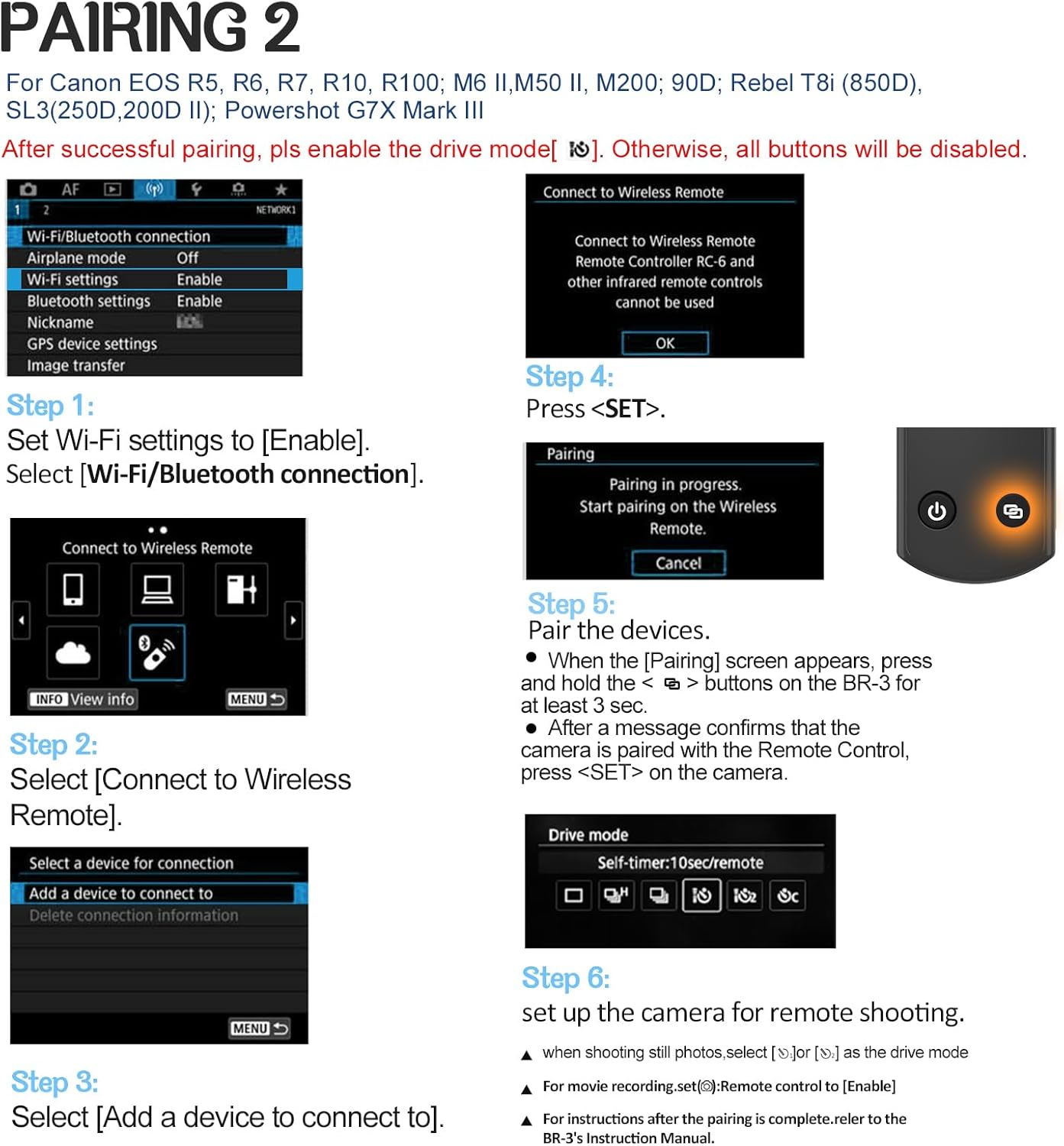 for Canon Rechargeable Wireless Remote Control - Camera Remote Shutter Release with Zoom Focus Compatible with Canon G7X Mark III/R50/R6 II/R10/R/RP/R5/R8/R100/M50/M200/M6 Mrak II/R5 II/6D II, Black