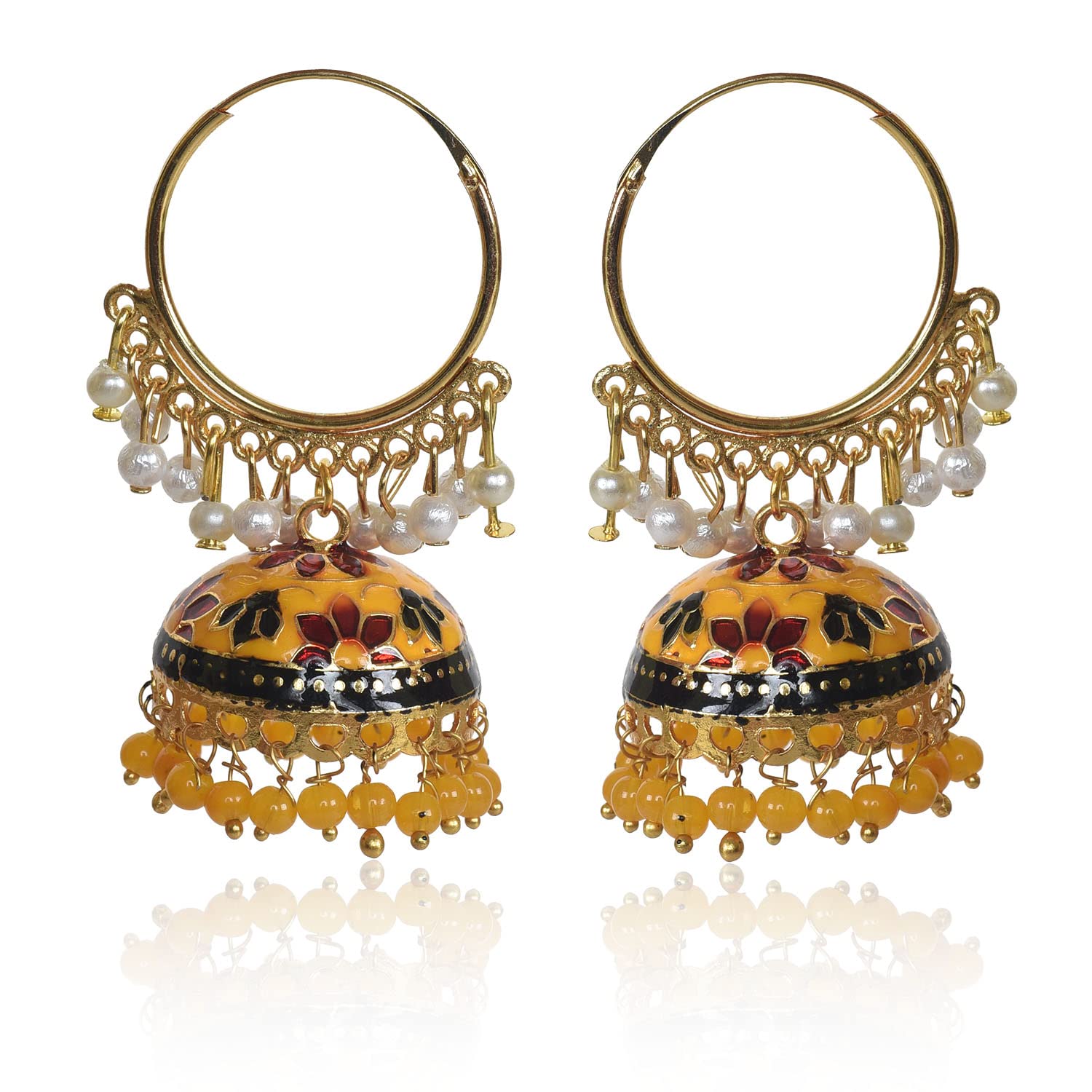 Nilus Collection Gold Plated Chandbali Earrings with Pearls, Jhumka Style, Latest Stylish Traditional Hoop Jhumki Earrings for Women & Girls (Yellow) (B0C5RDL4YJ) Amazon Price History, Amazon Price Tracker