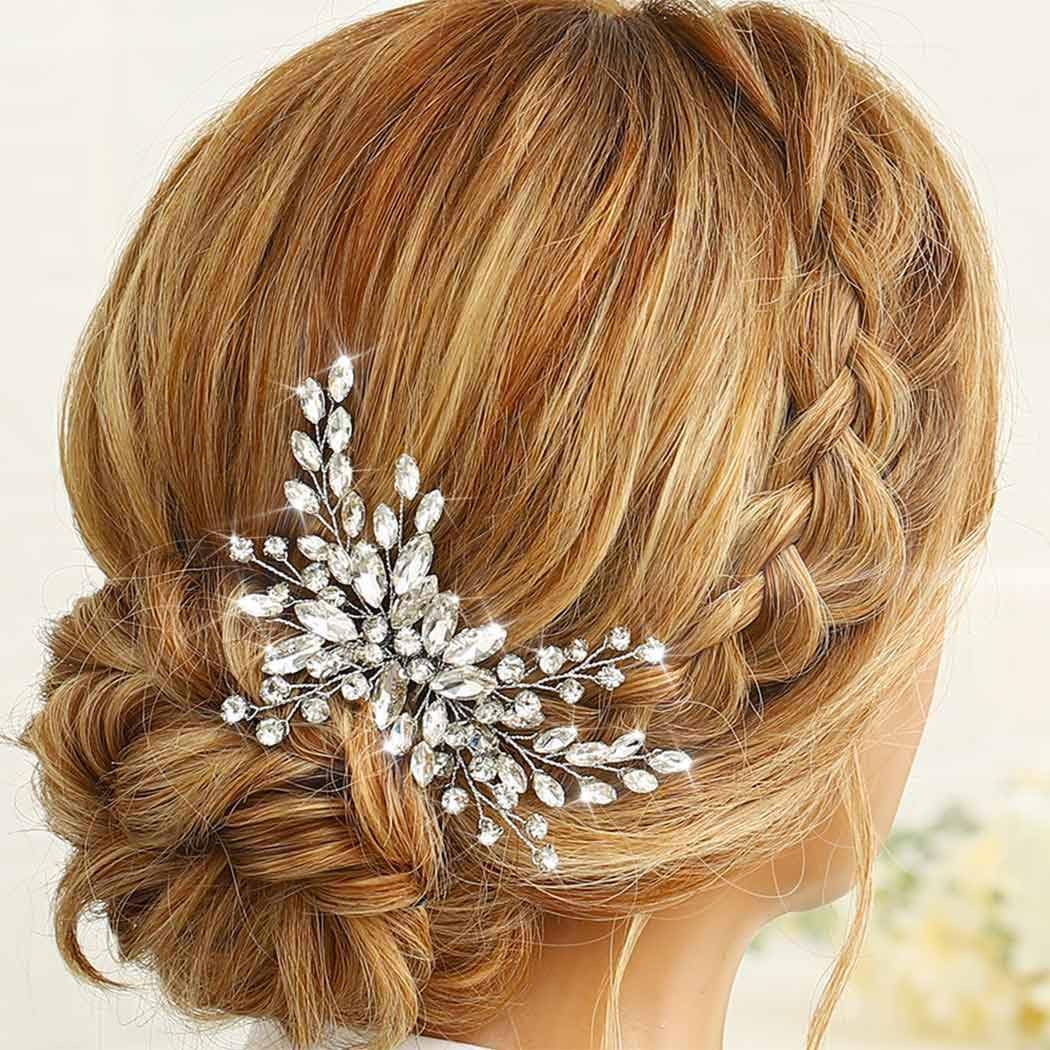 Bride Wedding Hair Comb Silver Crystal Hair Pieces Rhinestone Headpieces Bridal Clip Side Combs Hair Accessories for Women and Girls