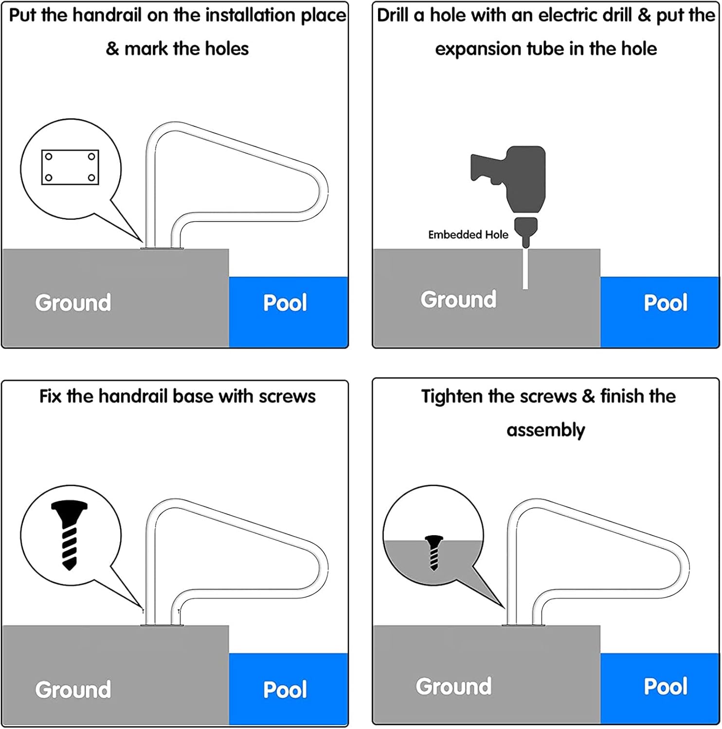 Stainless Steel Pool Handrail - Easy Install 22.5" Height, 330lbs Capacity, Non-Slip Grip Cover, Ideal for Sloped Entries & Spa Access - Durable Swimming Pool Safety Solution