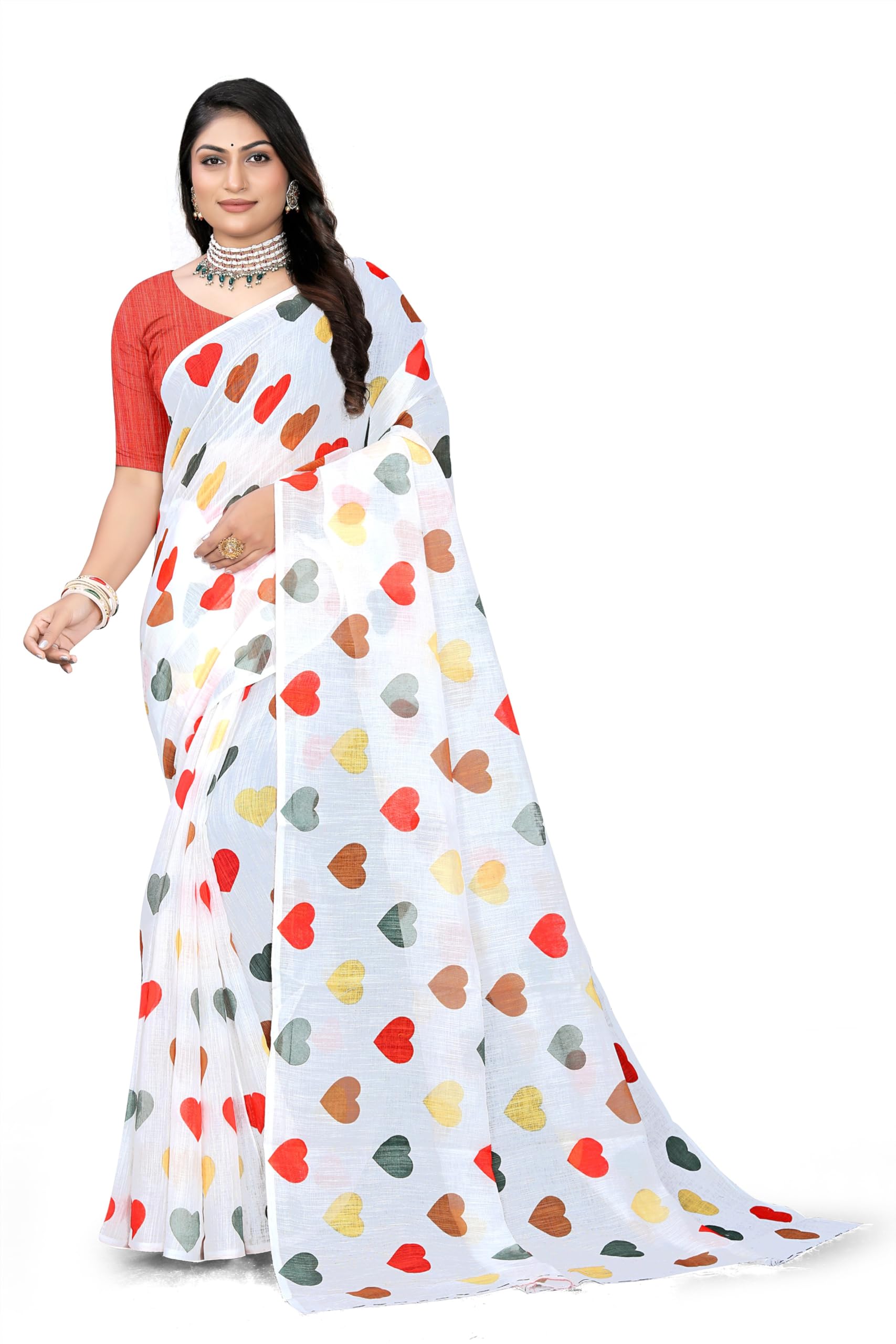 Women's Printed Beautiful Linen Cotton Saree With Unstitched Blouse Piece-picture-20