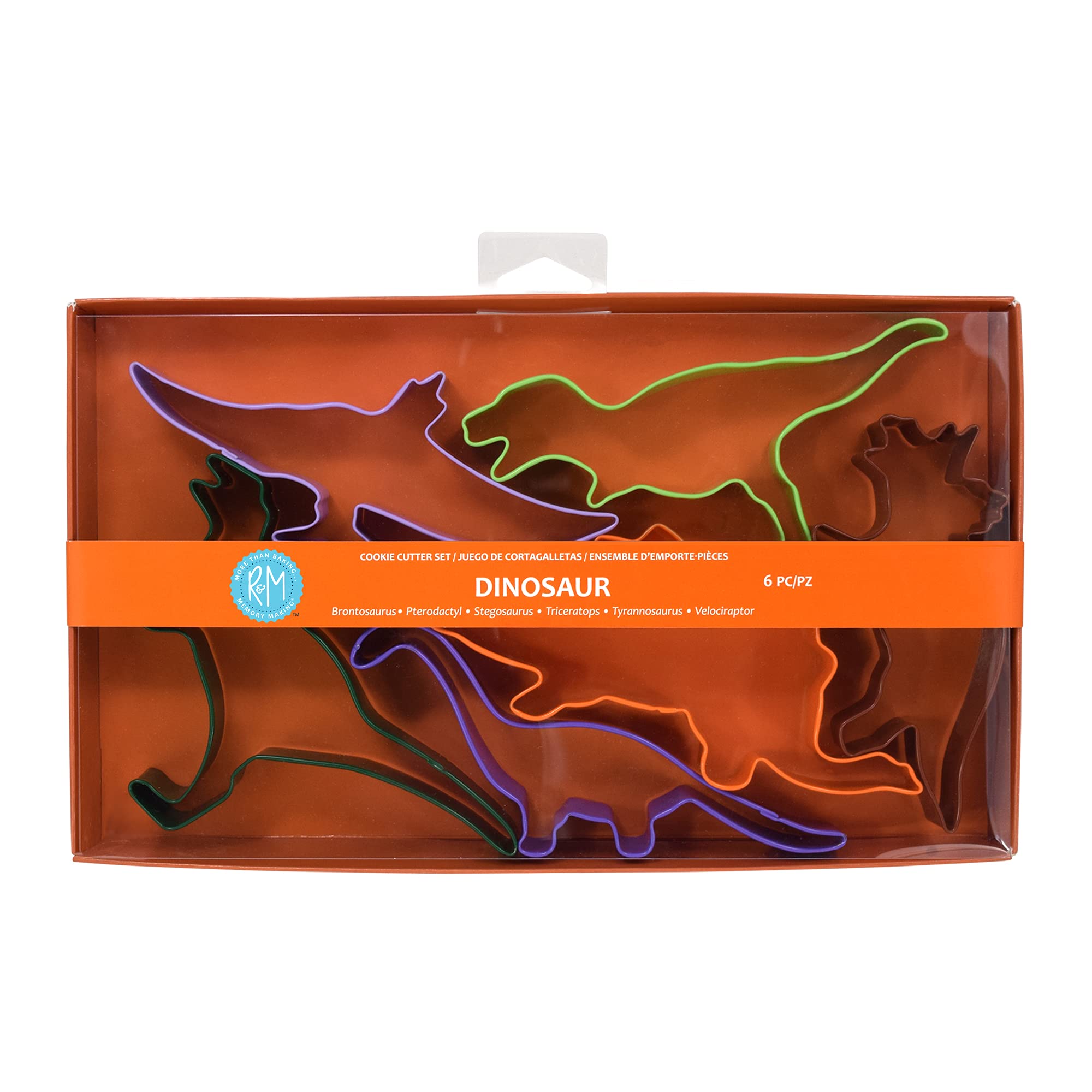 R&MInternational Dinosaur Cookie Cutters, Brontosaurus, Pterodactyl, Velociraptor, T-Rex 6", Stegosaurus, Triceratops, 6-Piece Set