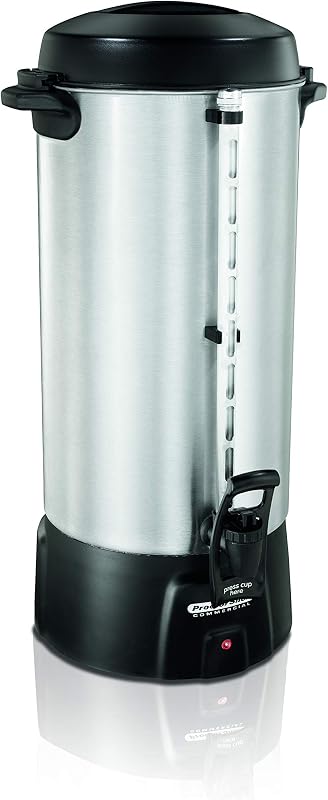 Proctor Silex Commercial 45100R Urna de café de aluminio cepillado, capacidad de 100 tazas, preparación rápida, dispensación con una sola mano, calentadores dobles, clasificación comercial, certificación NSF