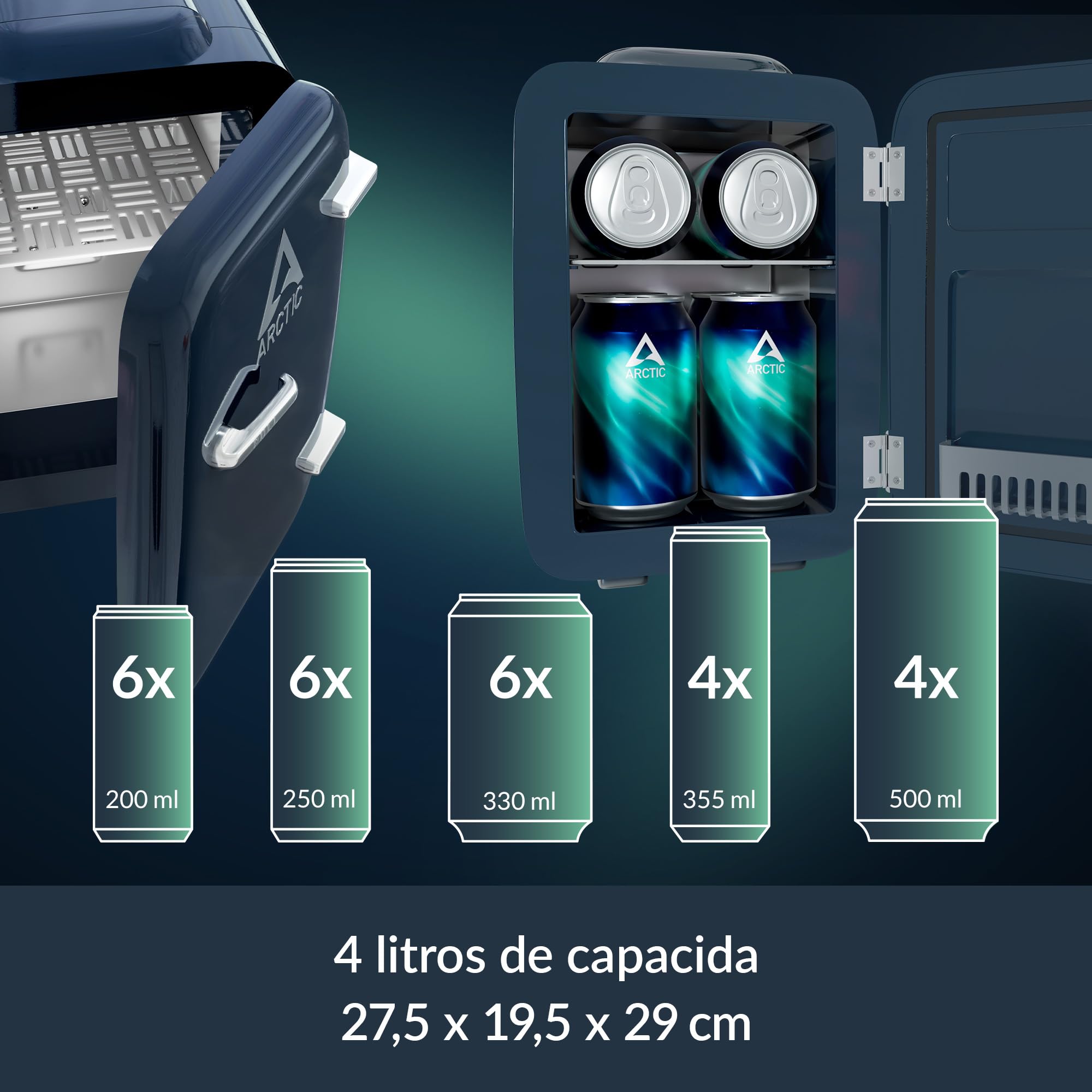 ARCTIC Fridge - Mini Nevera de 4L para bebidas y cosméticos, con función de refrigeración y calefacción, 12 V CC y 220 V CA, ideal para coche, oficina, camping y viajes, enchufe UE - Azul