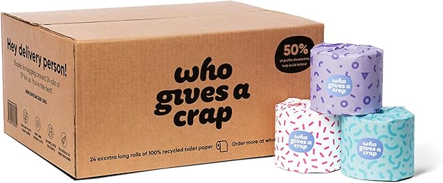 Who Gives A Crap  Eco-Friendly Recycled Toilet Paper | Box of 24 Rolls (3-Ply, 400 Sheets) | Soft, Strong, Sustainable, Biodegradable, Plastic-Free