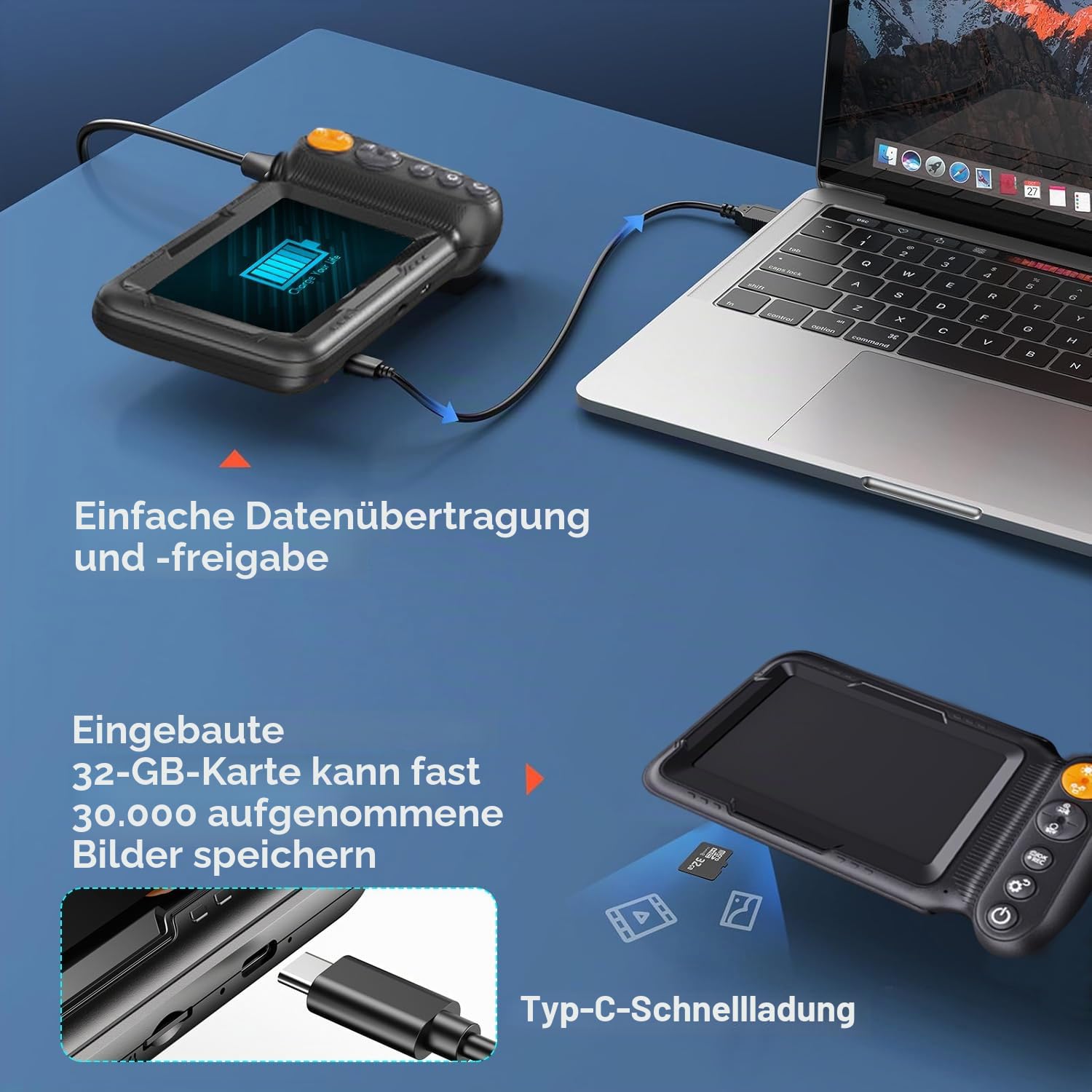 Endoskopkamera mit Licht 10m, Dual Lens Endoskop Digital Rohrkamera 5 Zoll IPS Bildschirm, 1080P HD Inspektionskamera mit 8+1 LED und 32 GB Karte,8mm IP67 Wasserdichte Kanalkamera KFZ Abfluss Werkzeug