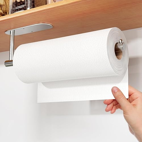 Soporte para toallas de papel, autoadhesivo o perforador, para colgar debajo del gabinete, soporte de pared para cocina, baño, despensa,