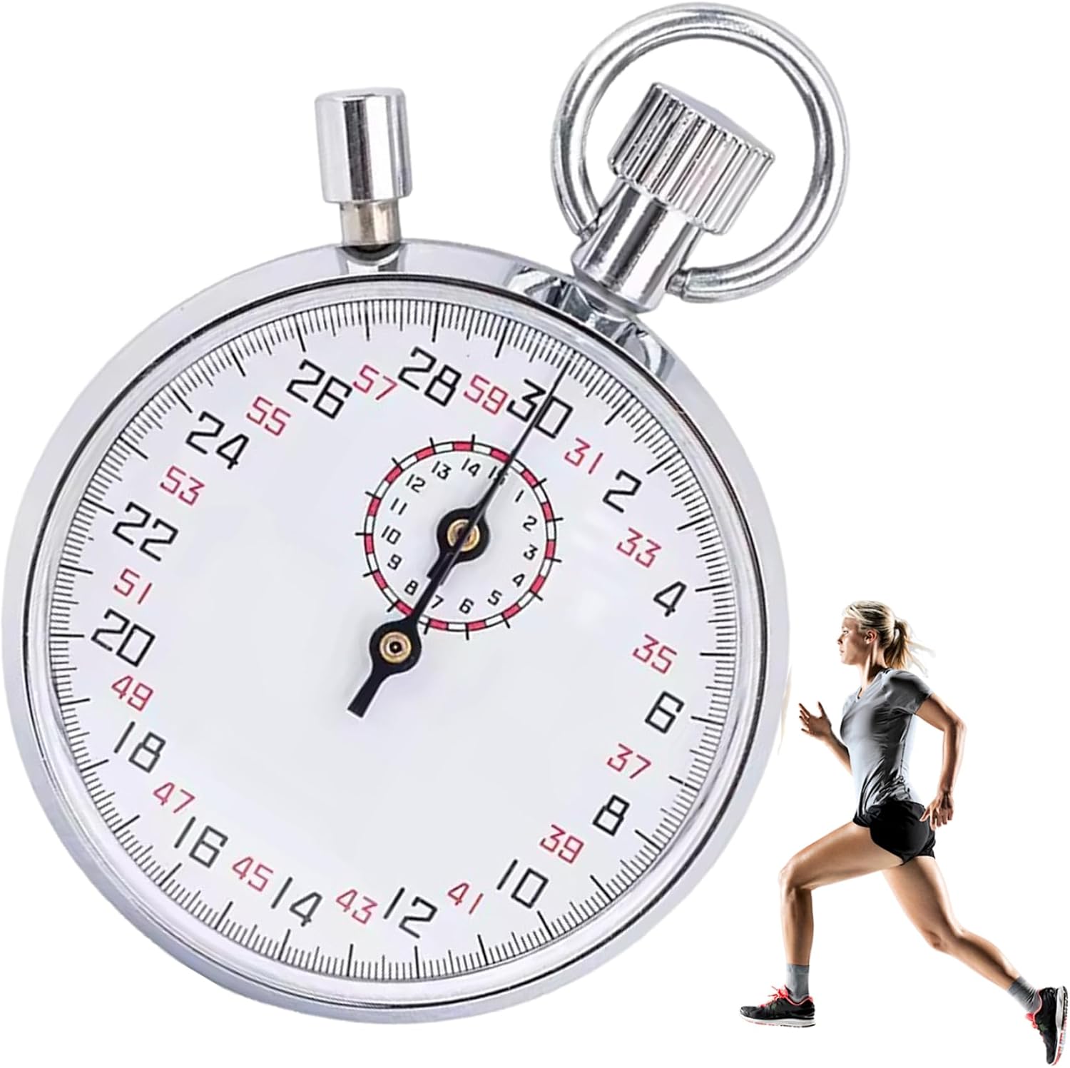 Stop Watches, Mechanical Stopwatch 30s Stainless Steel Analog Stopwatch with Pause Handheld Timer for Running, Training & Experiments, Referee Watch